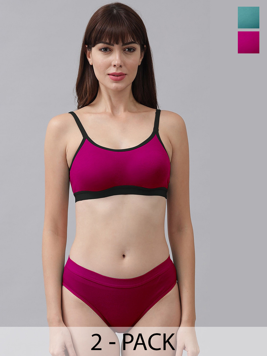 AROUSY Pack Of 2 Cotton Lingerie SetAR_M_CNORA_Green,Pink_30