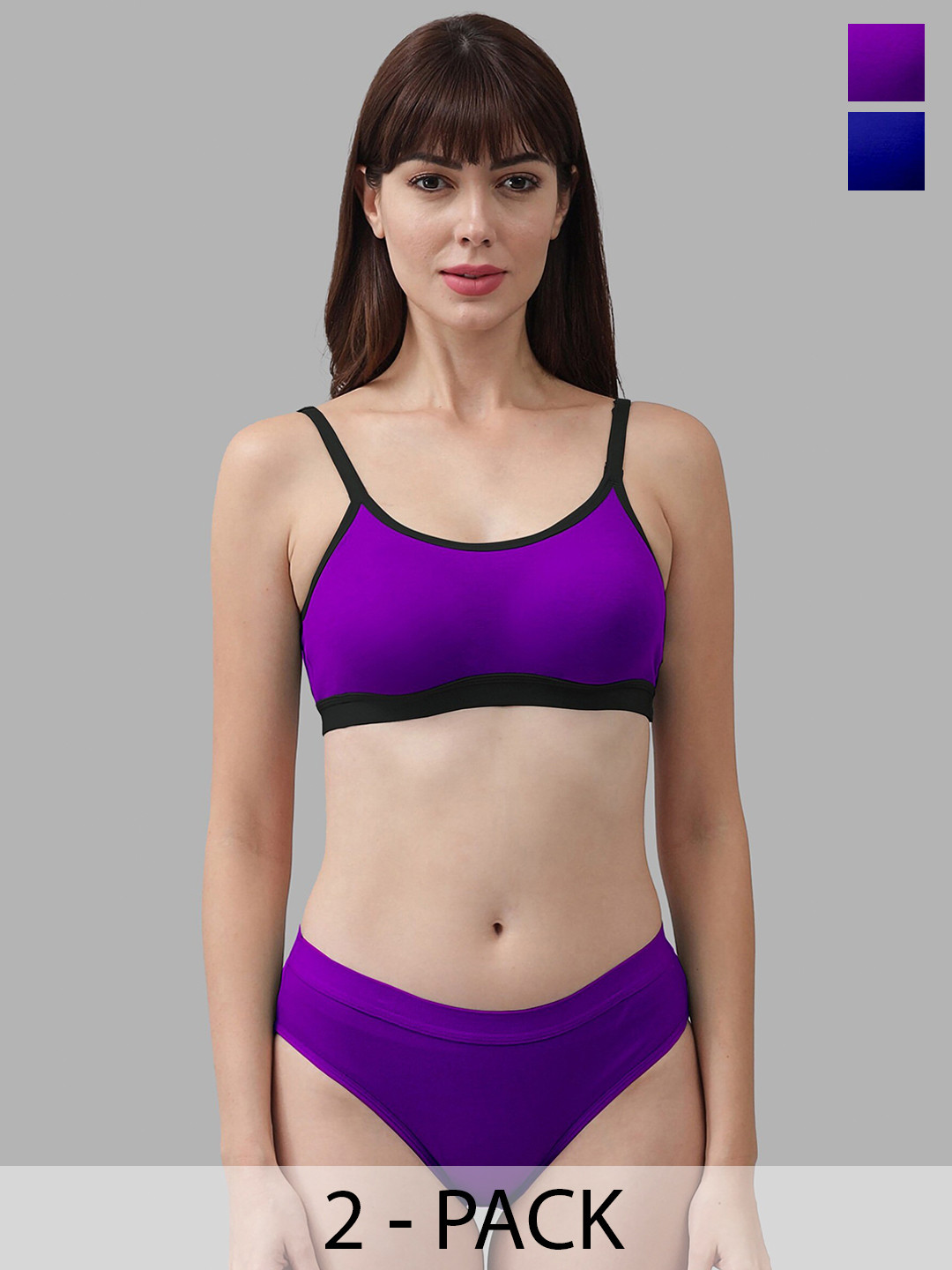 AROUSY Pack Of 2 Mid-Rise Cotton Bra & Briefs Set AR_C_CNORA_Purple,Blue_30
