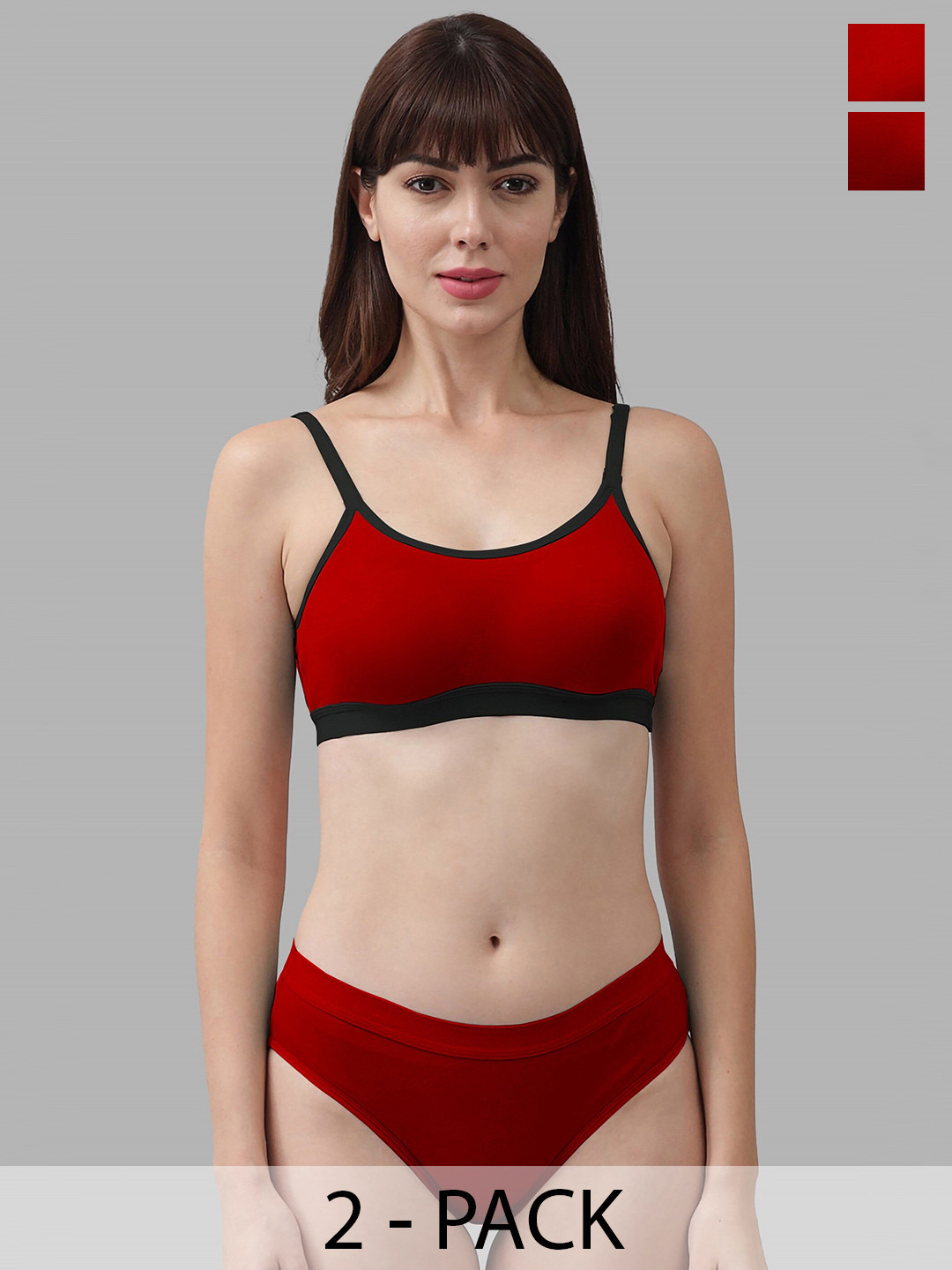 PIBU Pack of 2 Cotton Lingerie Set PI_M_CNORA_Red_30