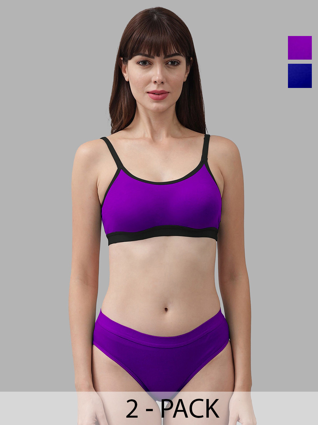 PIBU Pack Of 2 Cotton Lingerie Set PI_M_CNORA_Purple,Blue_30