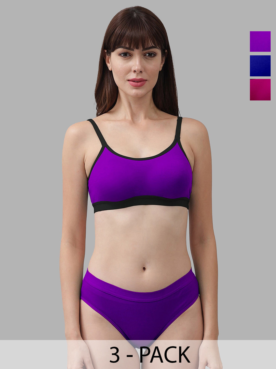 PIBU Pack Of 3 Cotton Brief Lingerie Set PI_M_CNORA_Purple,Pink,Blue_30