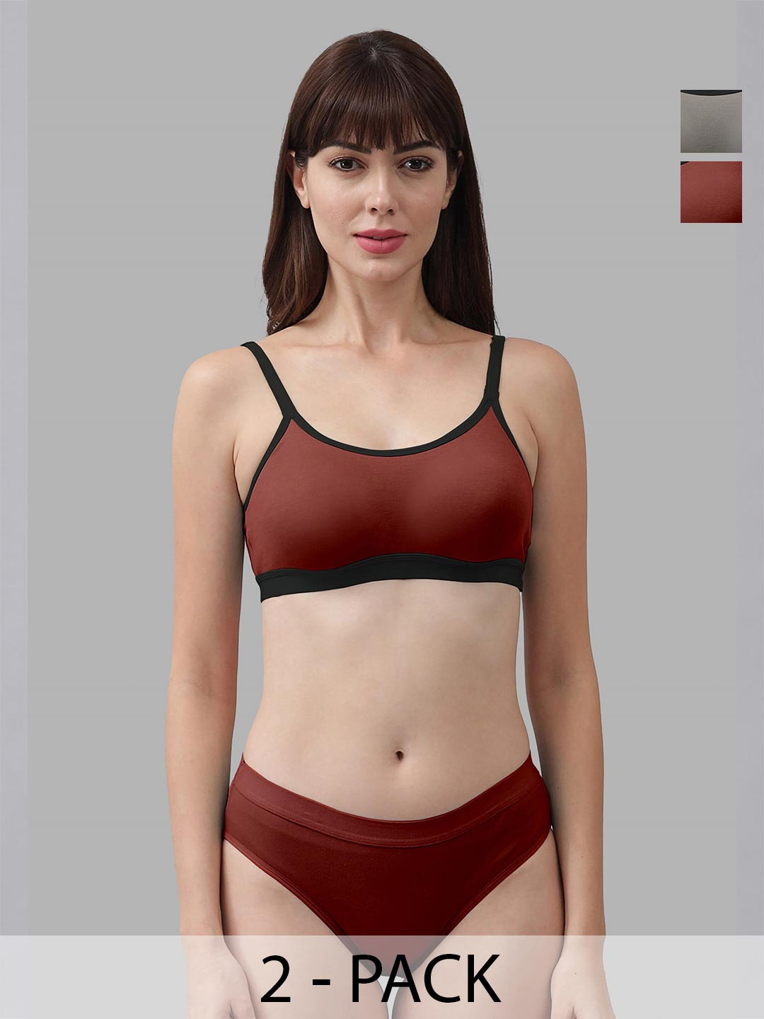 Aamarsh Pack of 2 Non Padded Cotton Lingerie Set AA_M_CNORA_Maroon,Grey_30
