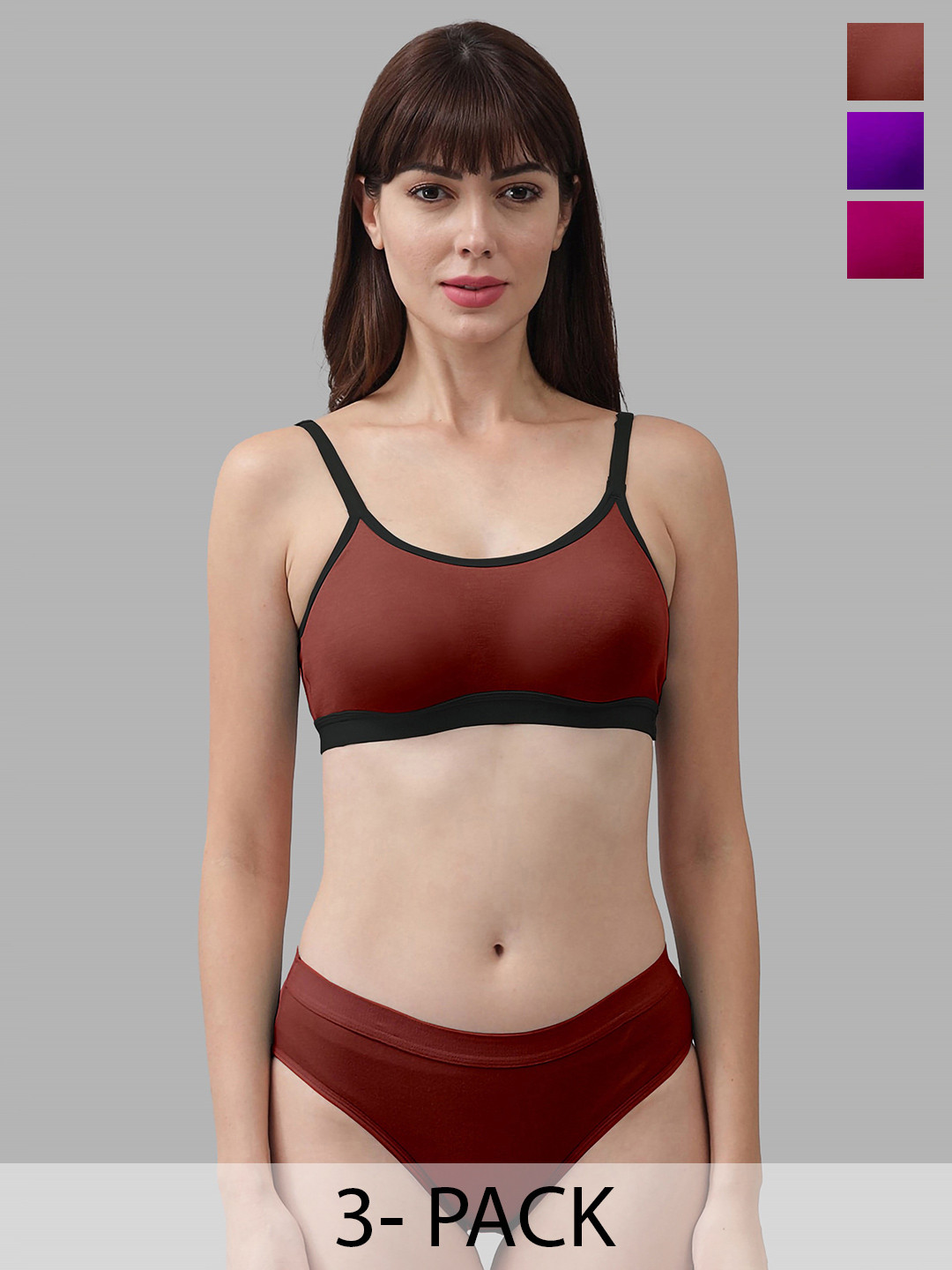 Aamarsh Pack Of 3 Cotton Brief Lingerie Set AA_C_CNORA_Purple,Pink,Maroon_30