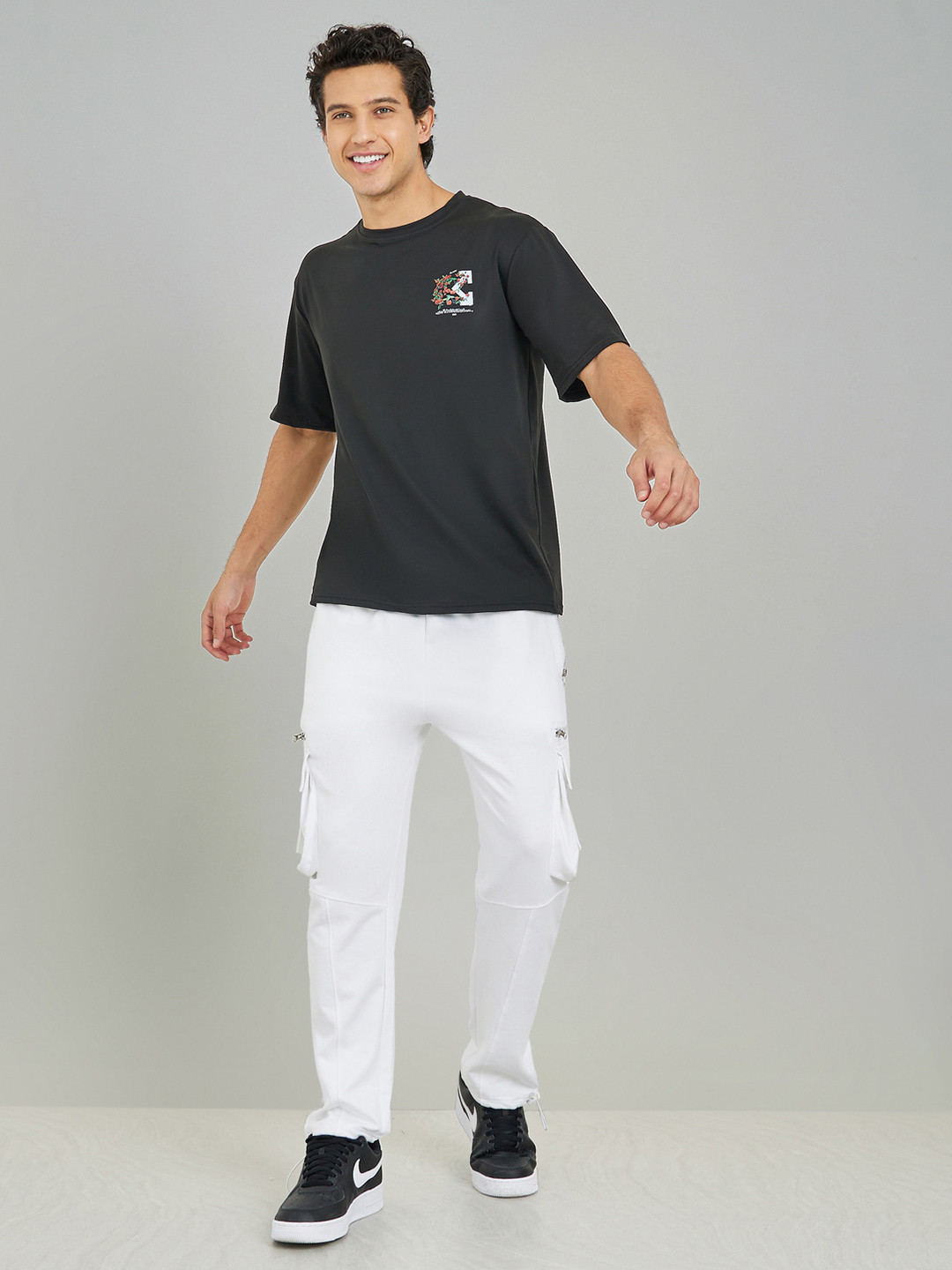 Styli White Men Pure Cotton Cargo Trousers