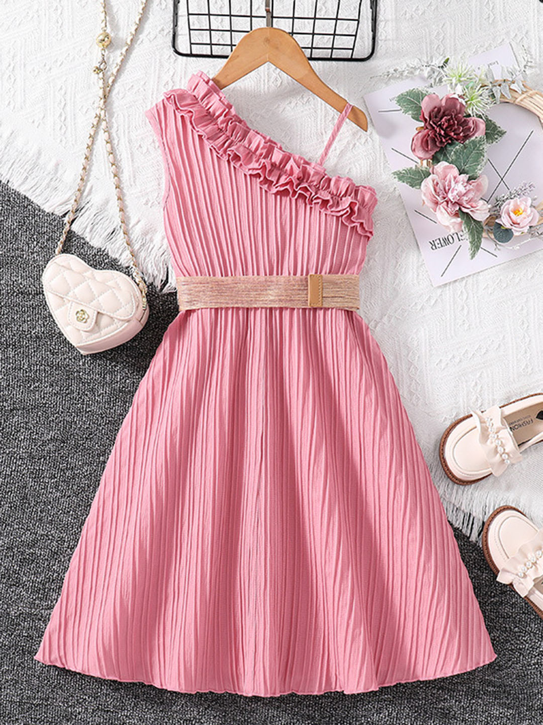 StyleCast Pink Striped Ruffled Fit & Flare Dress