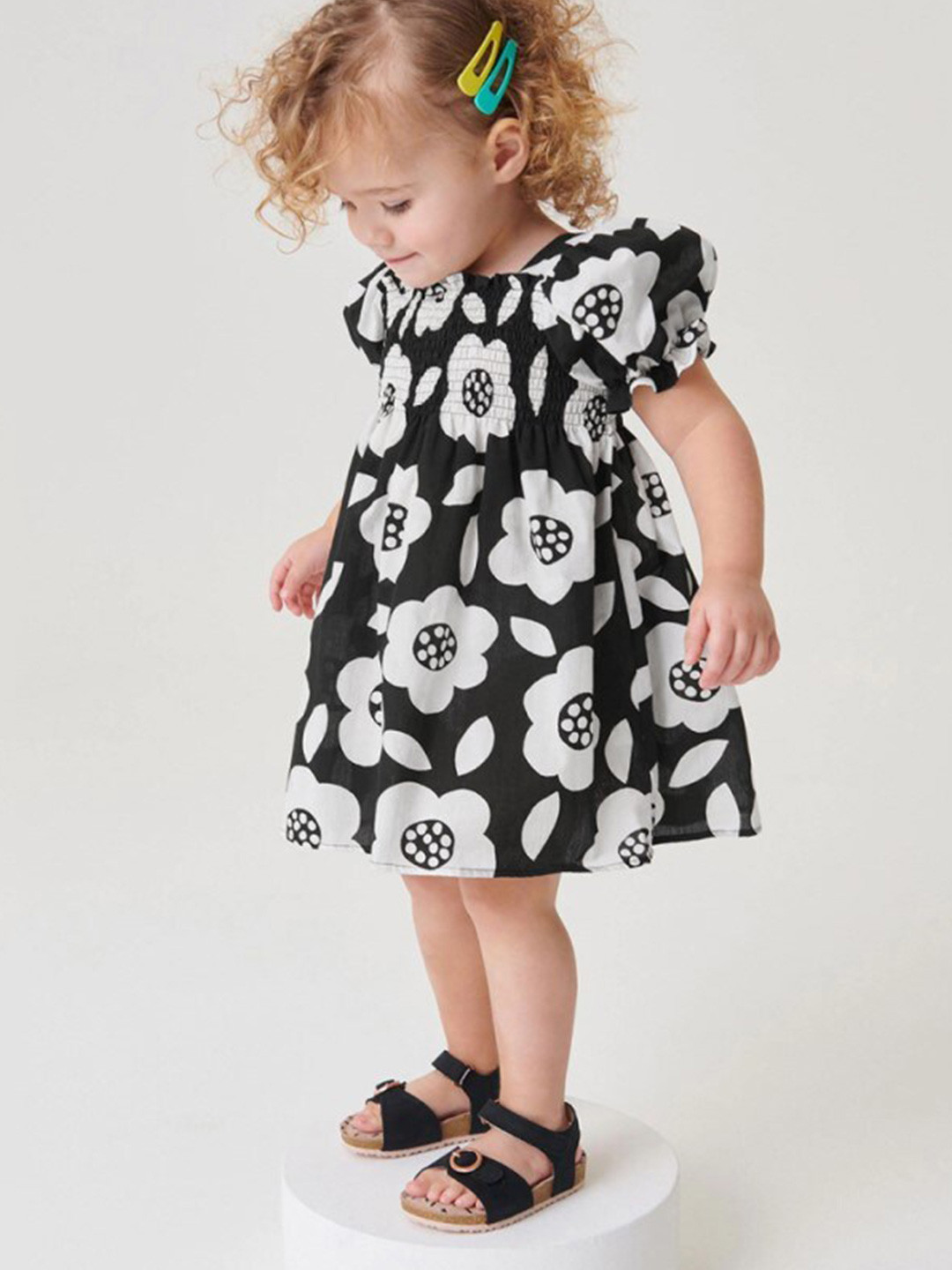 StyleCast Girls Black & White Floral Print Fit & Flare Dress