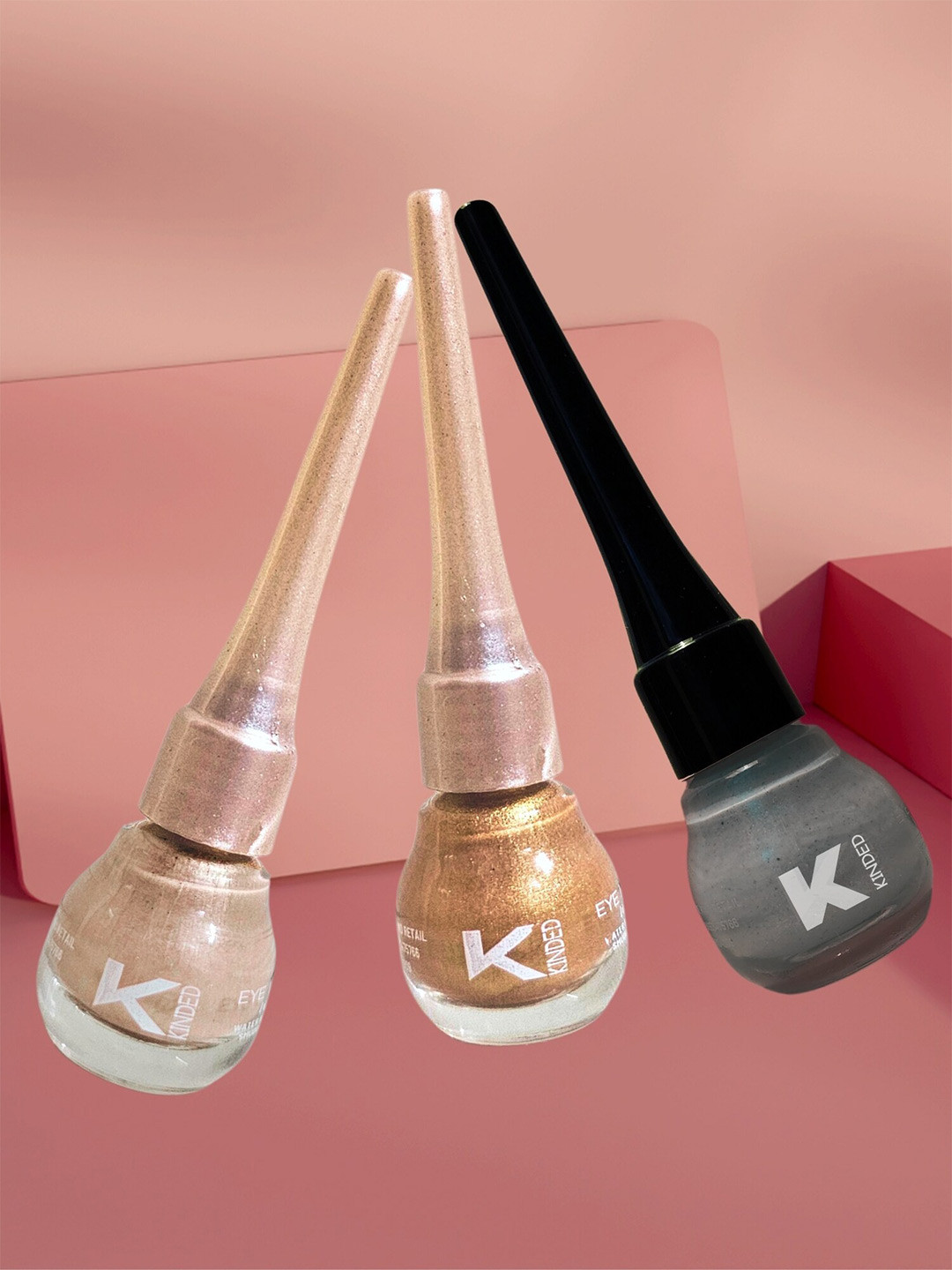KINDED 3-Pcs Long Lasting Eye Liner - 5ml Each - Greyish Silver- Pink Pearl & Cool Copper
