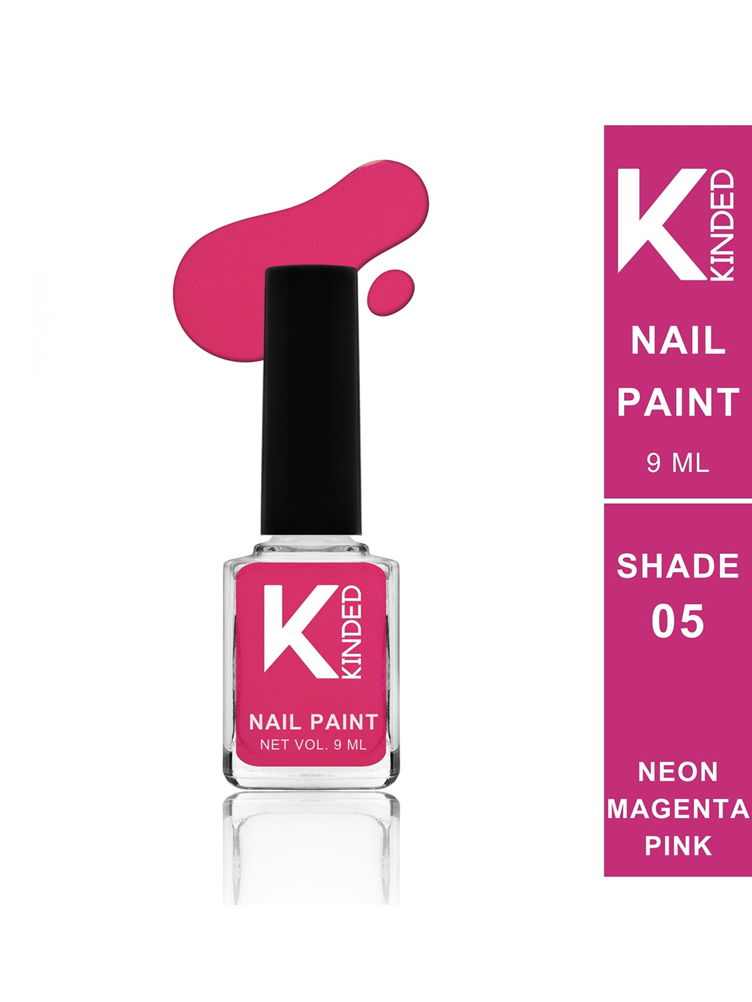 KINDED Long Stay Glossy Finish Nail Polish - 9ml - Neon Magenta Pink 05
