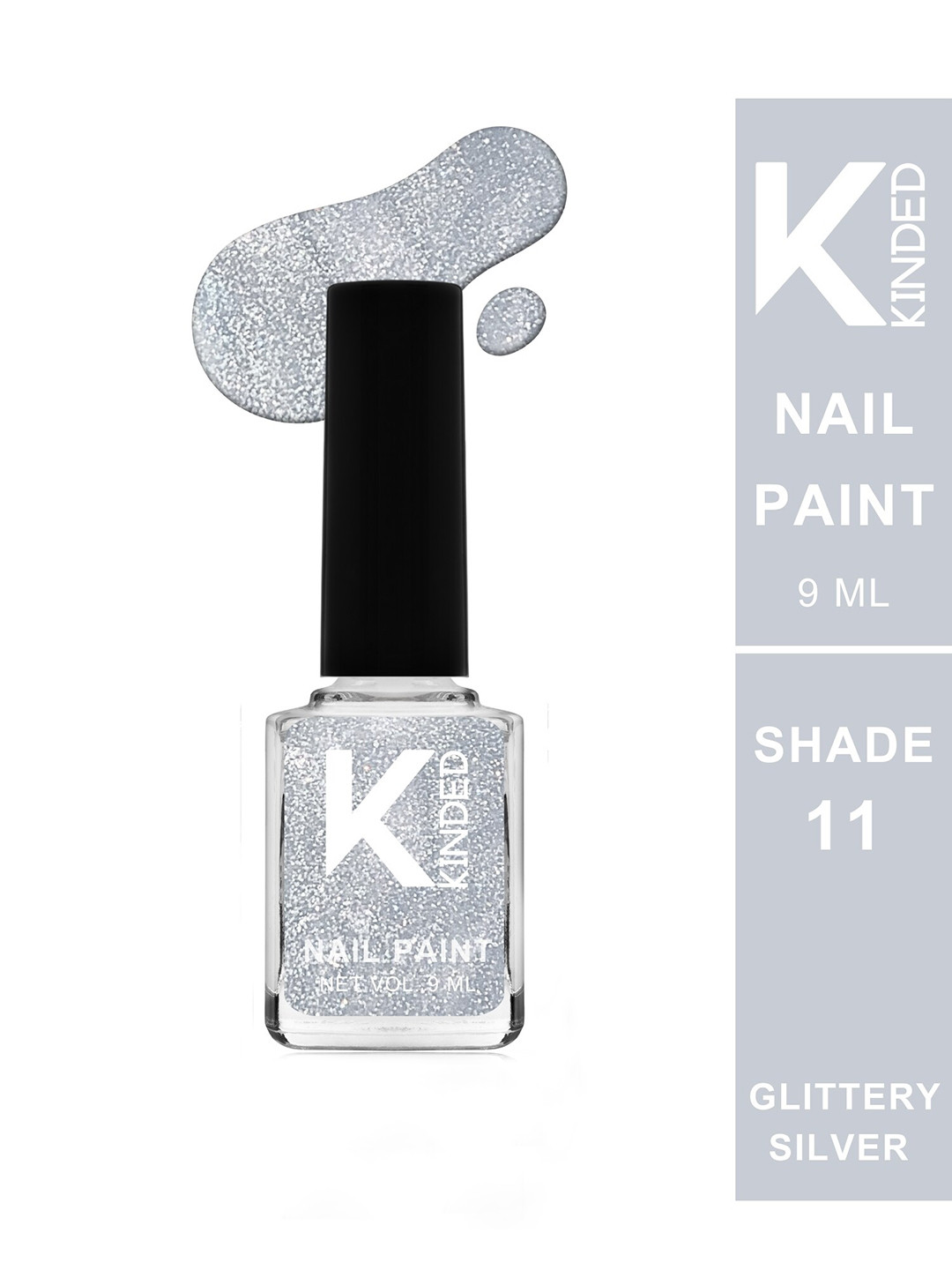 KINDED Long Stay Shimmery Finish Nail Polish - 9ml - Glittery Silver 11