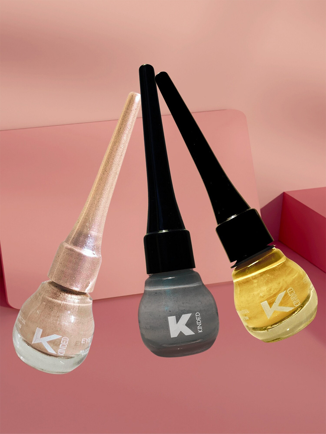 KINDED 3-Pcs Long Lasting Eyeliner - 5ml Each - Golden Glaze-Greyish Silver & Pink Pearl