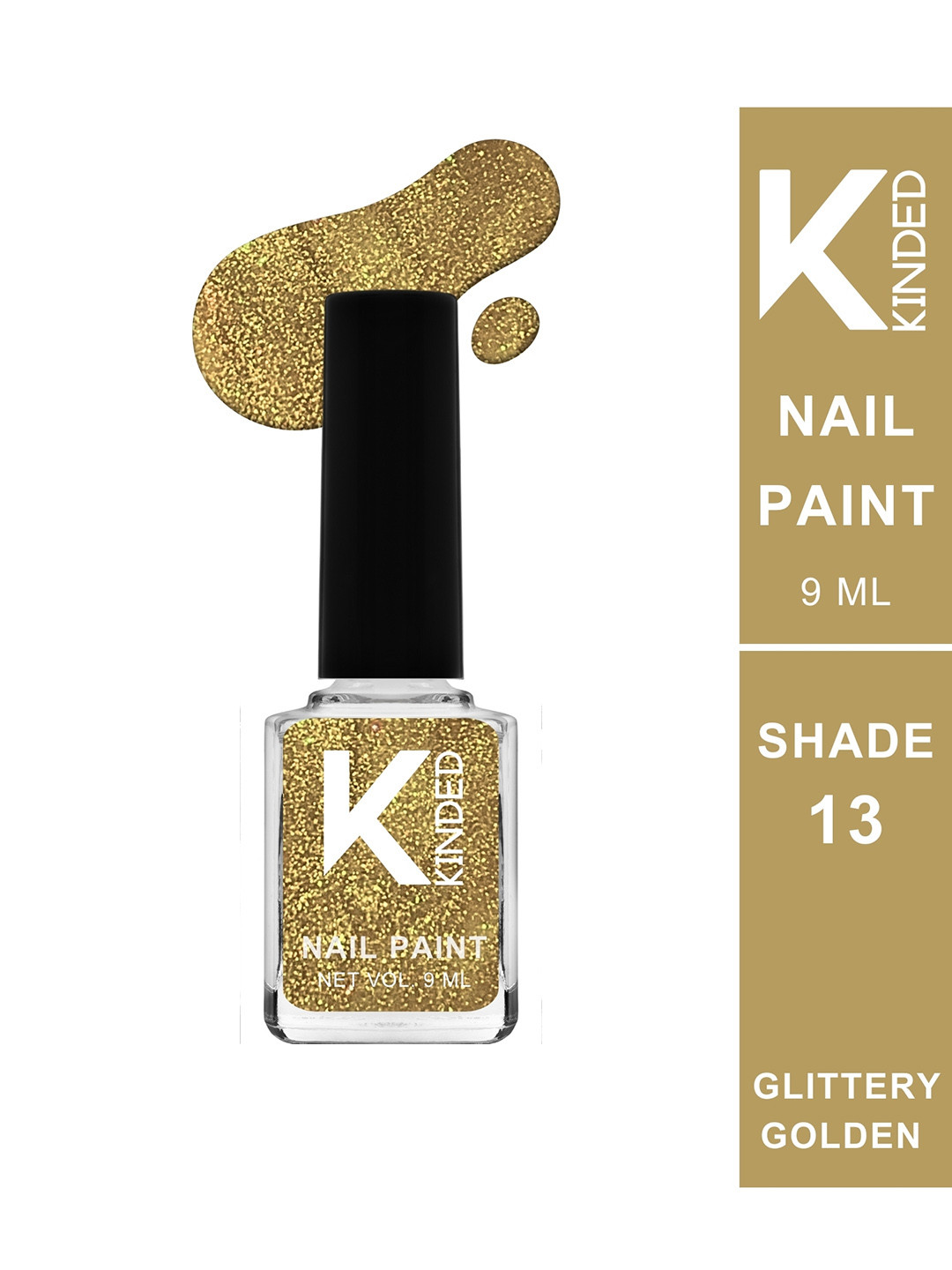 KINDED Long Stay Shimmery Finish Nail Polish - 9ml - Glittery Golden 13