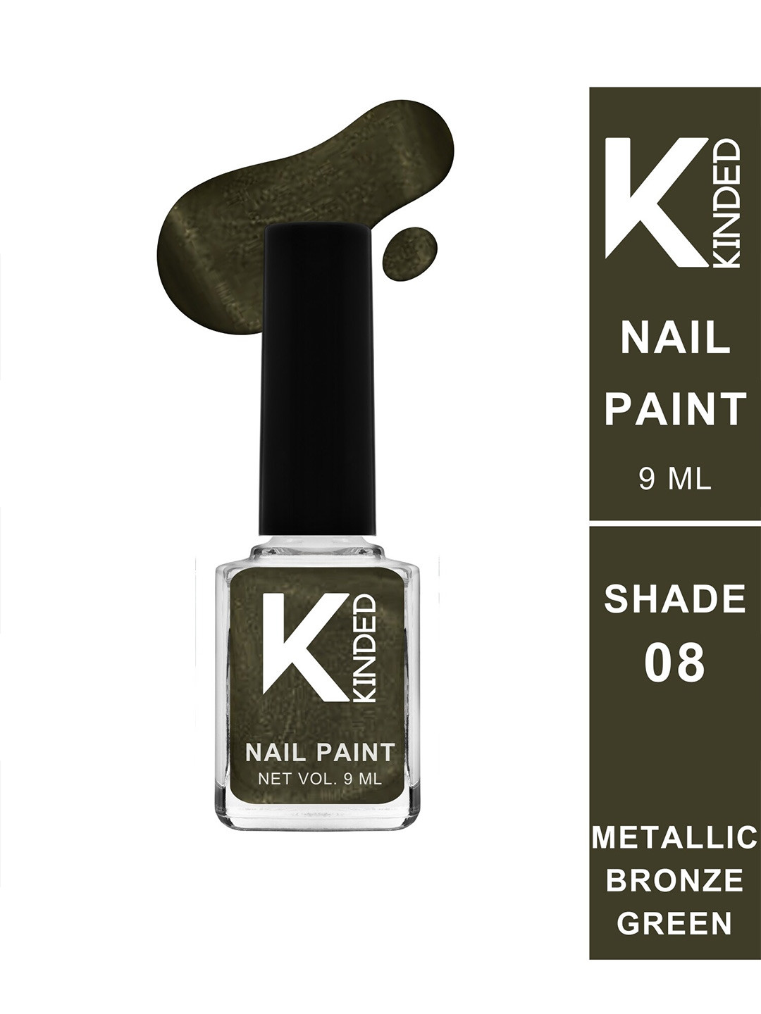 KINDED Long Stay Glossy Finish Nail Polish - 9ml - Metallic Bronze Green 08