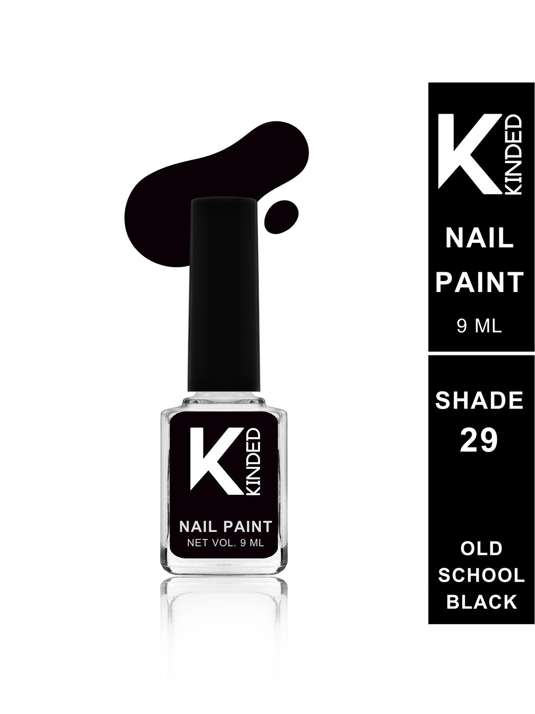 KINDED Long Stay Glossy Finish Nail Polish - 9ml - Old School Black 29