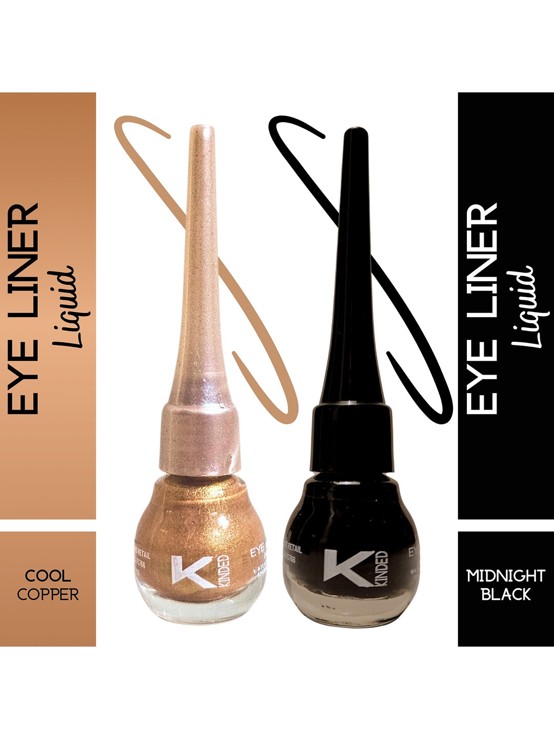 KINDED 2-Pcs Long Lasting Eyeliner - 5ml Each - Midnight Black & Cool Copper