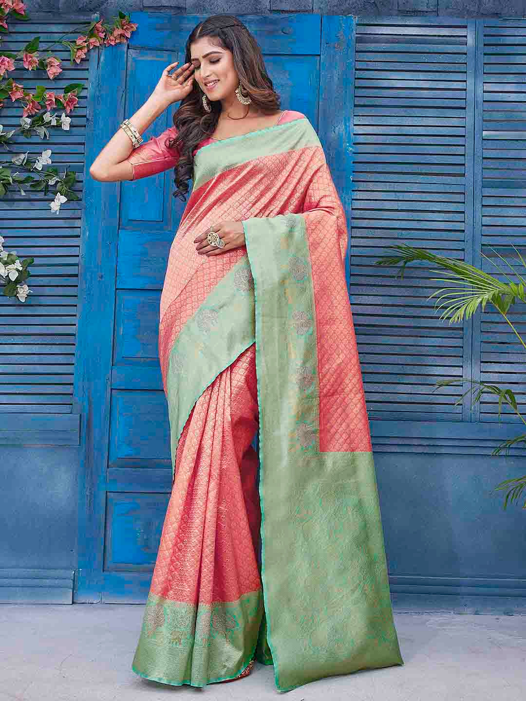 Ariya Prints Woven Design Ethnic Motifs Zari Banarasi Saree