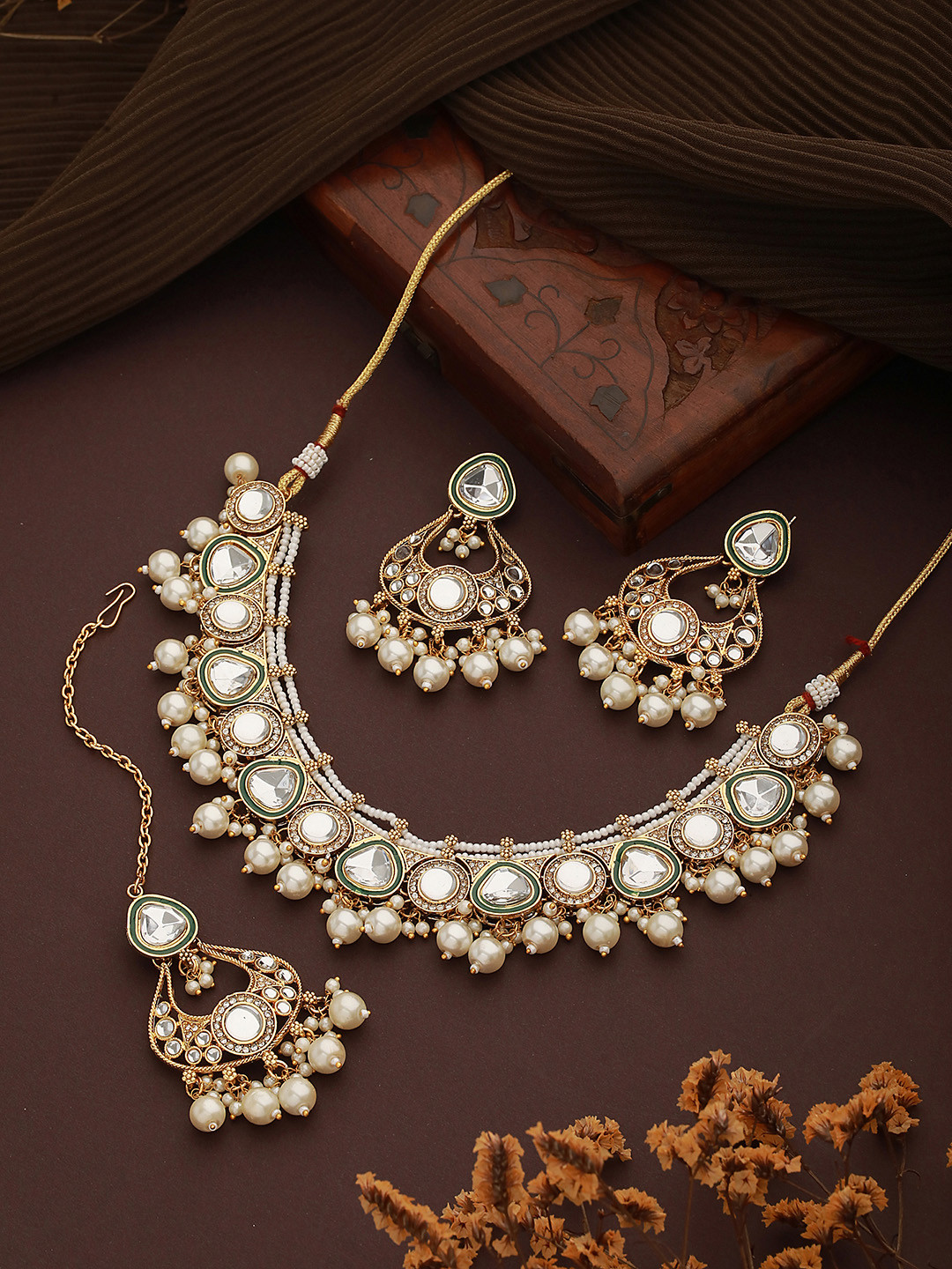 Jazz and Sizzle Gold-Plated Kundan Stone Studded Jewellery Set