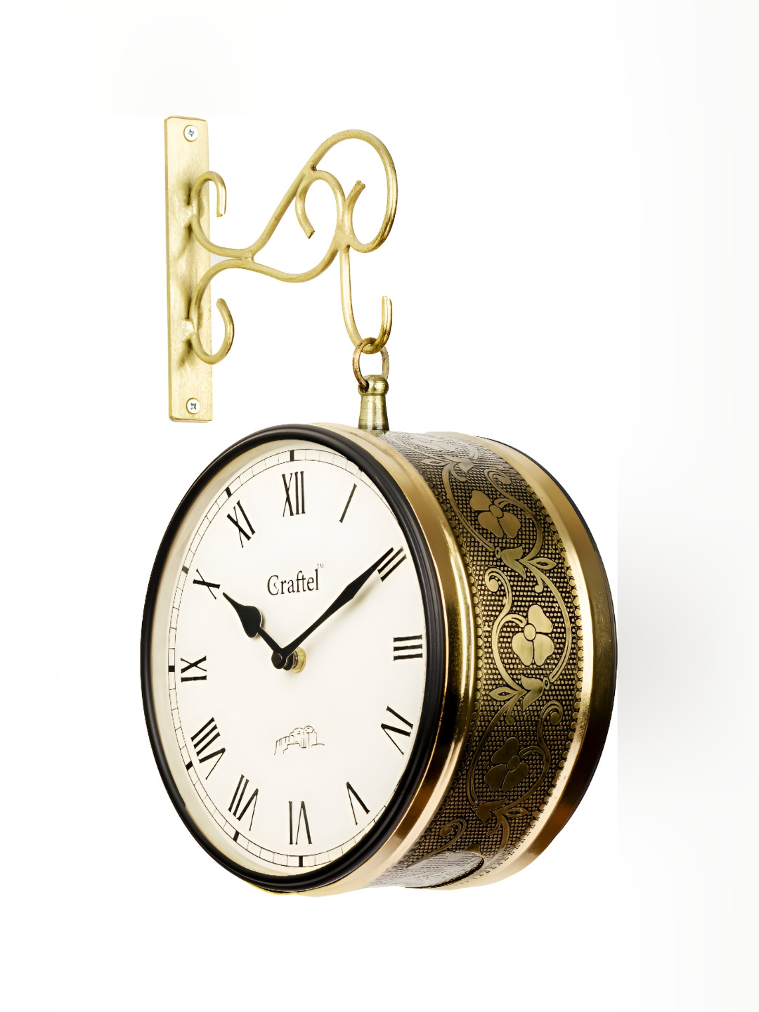 CRAFTEL White & Gold-Toned Textured Traditional Wall Clock