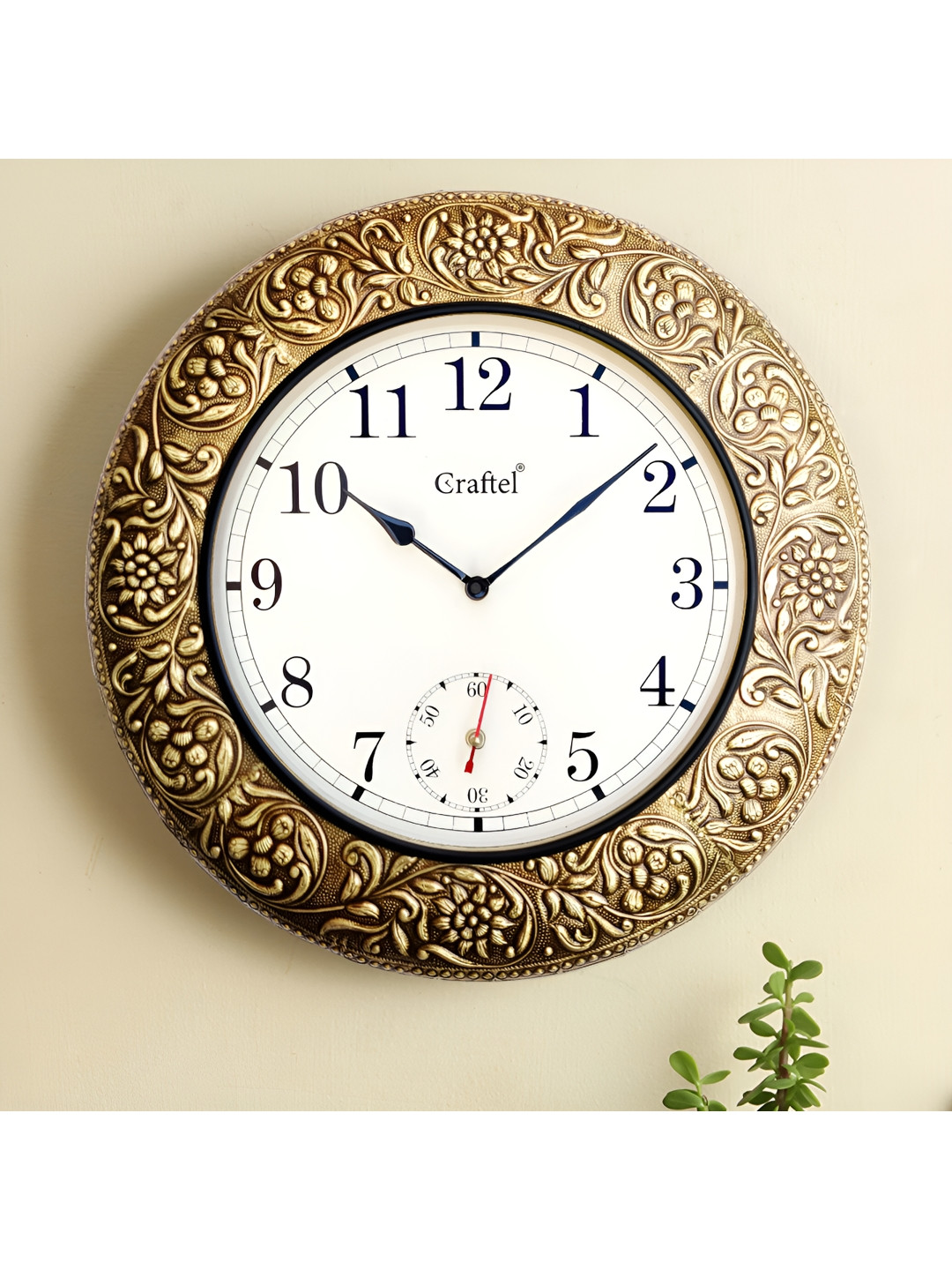 CRAFTEL White & Gold-Toned Textured Traditional Wall Clock