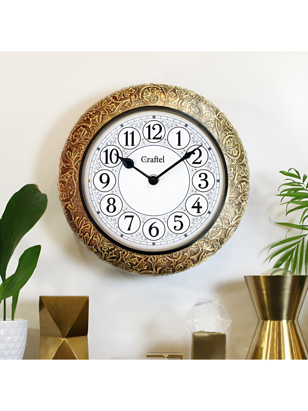 CRAFTEL Gold-Toned & Brown Textured Traditional Wall Clock