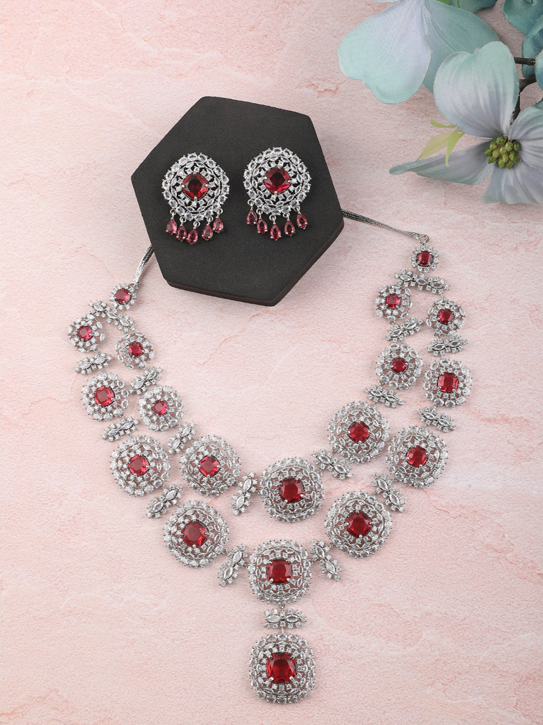 AURAA TRENDS Rhodium-Plated AD-Studied Jewellery Set