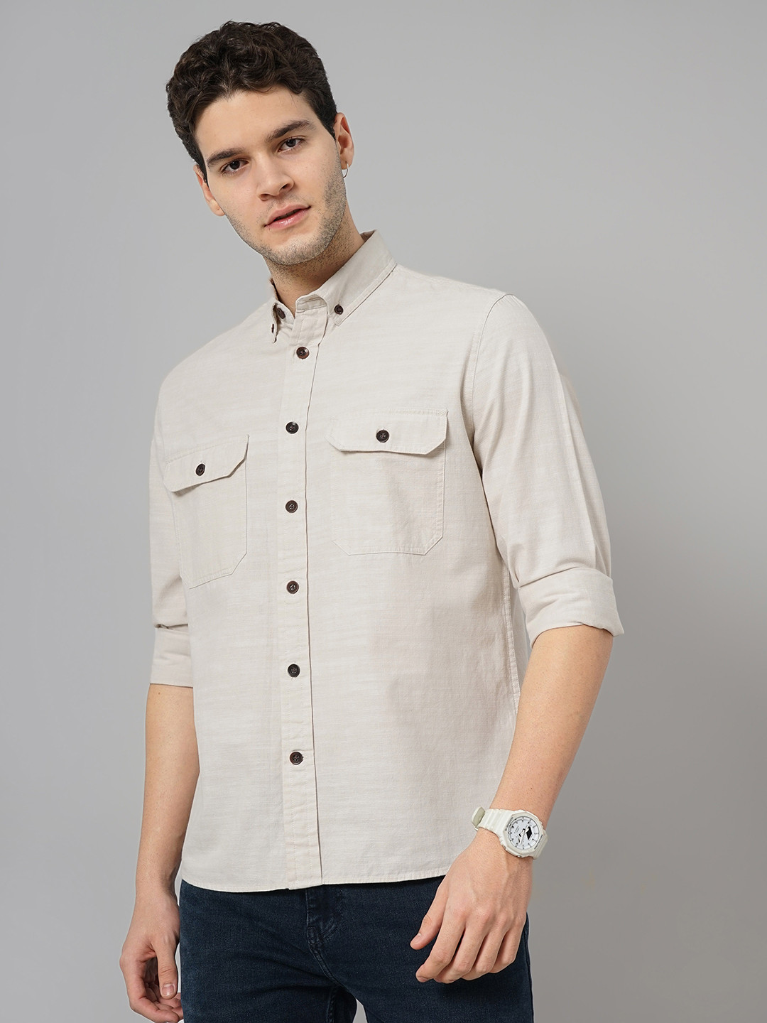 Celio button-down collar Long Sleeves Cotton Opaque Casual Shirt