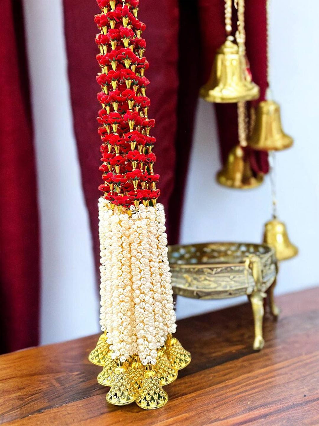 BS AMOR Red & White 4Pcs Artificial Flower Wall Hanging Toran