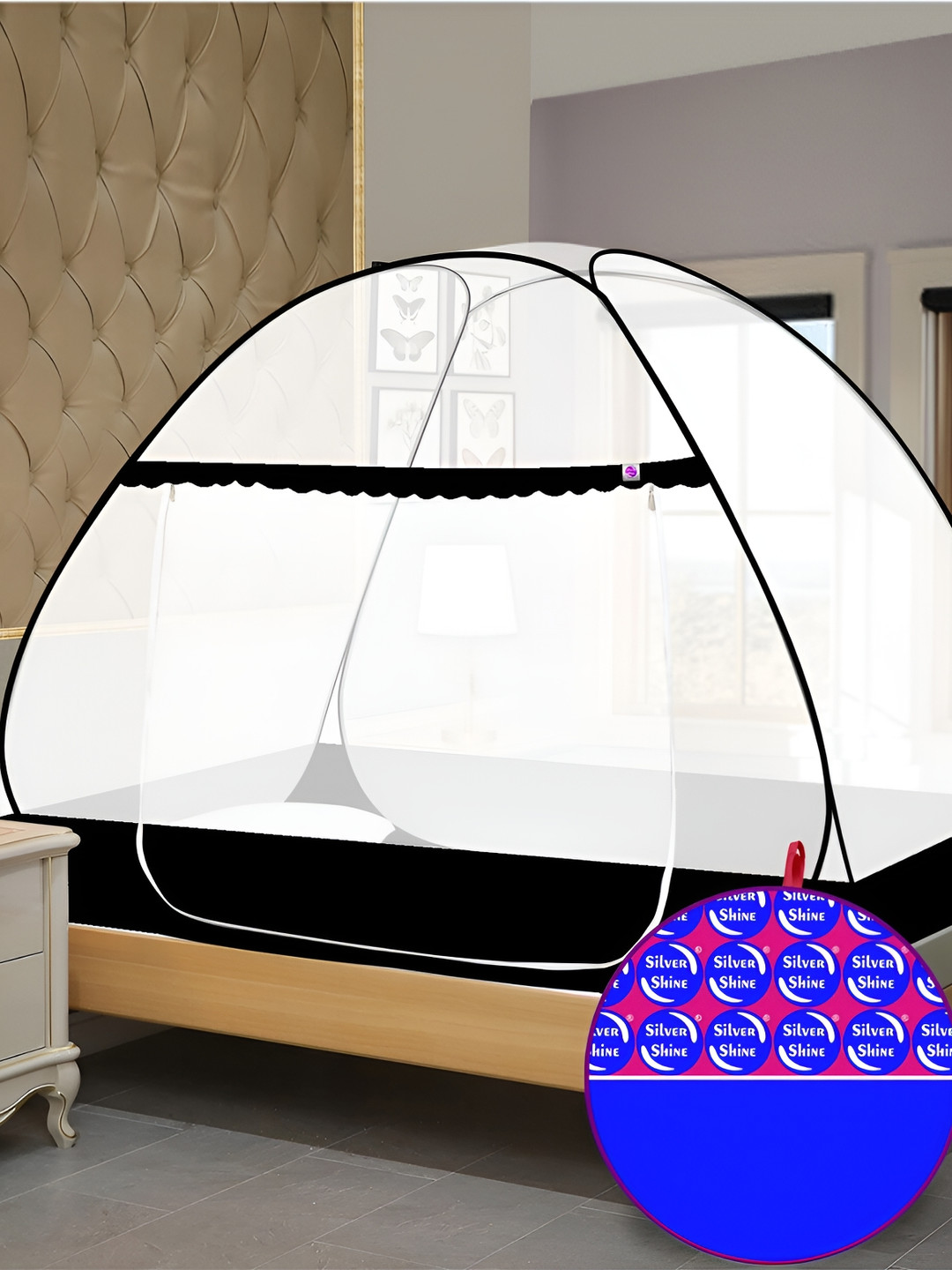 Silver Shine White & Black Tent Mosquito Net