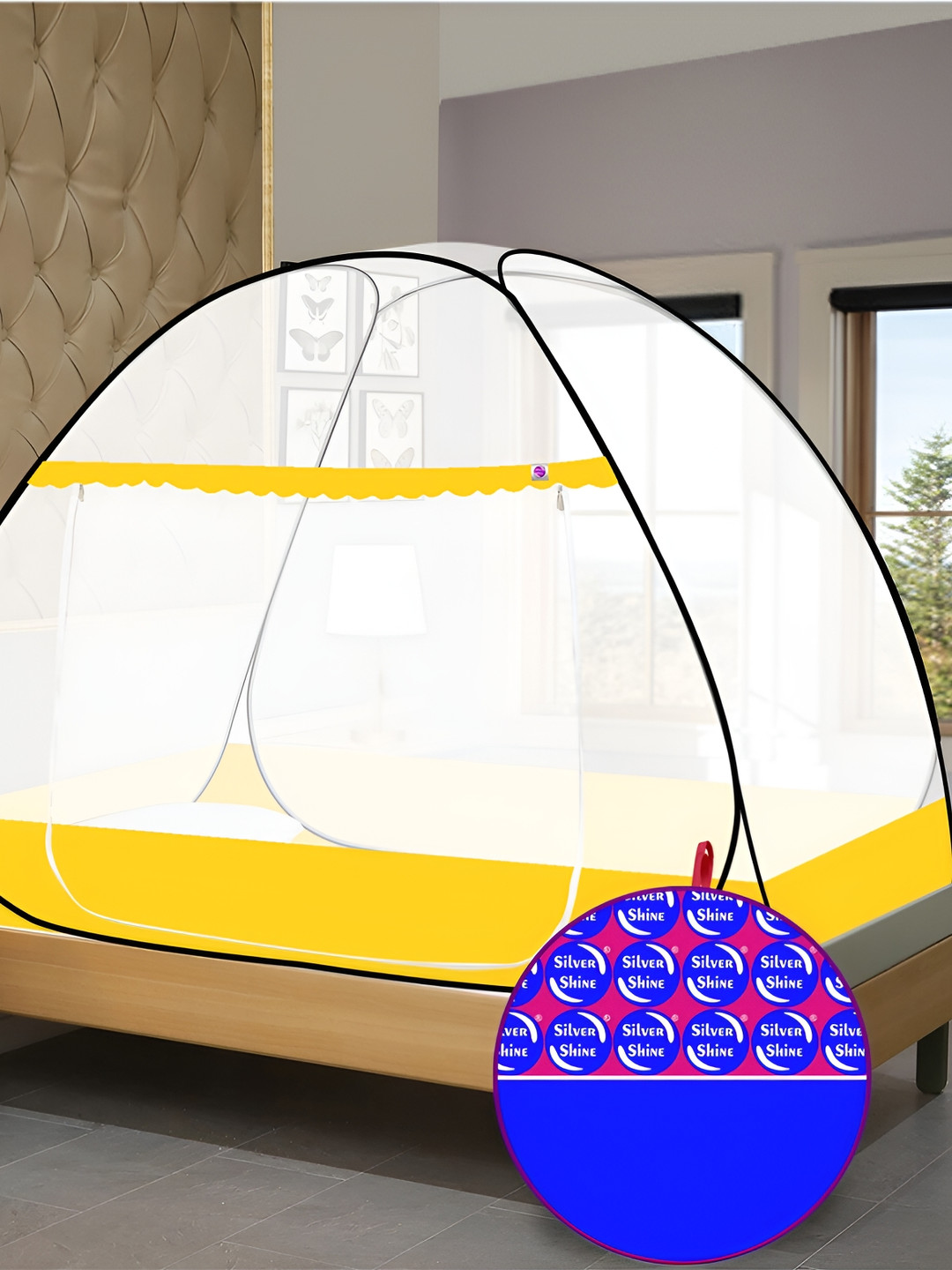 Silver Shine White & Yellow Tent Mosquito Net