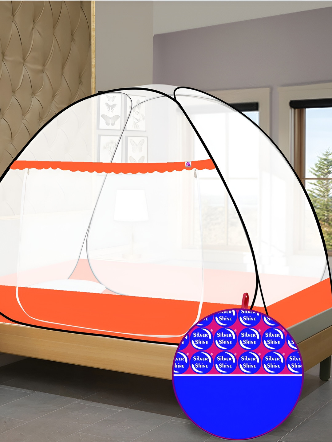 Silver Shine White & Orange Tent Mosquito Net