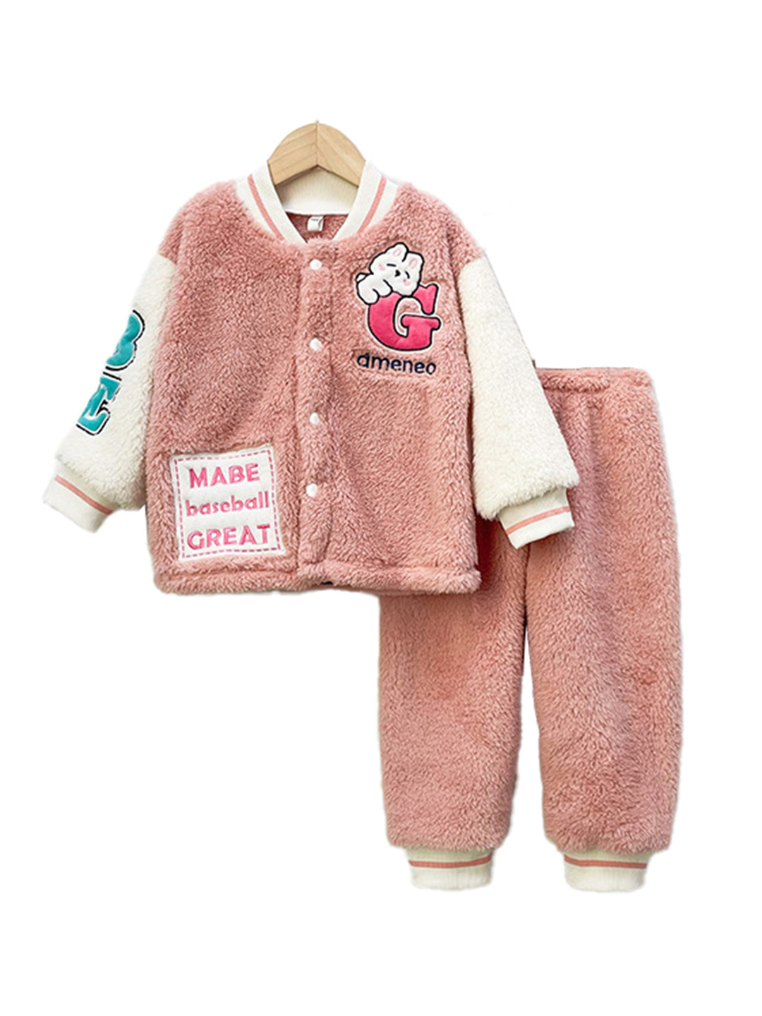 StyleCast Girls Pink & Cream-Coloured Mandarin Collar Colourblocked Top with Pyjamas