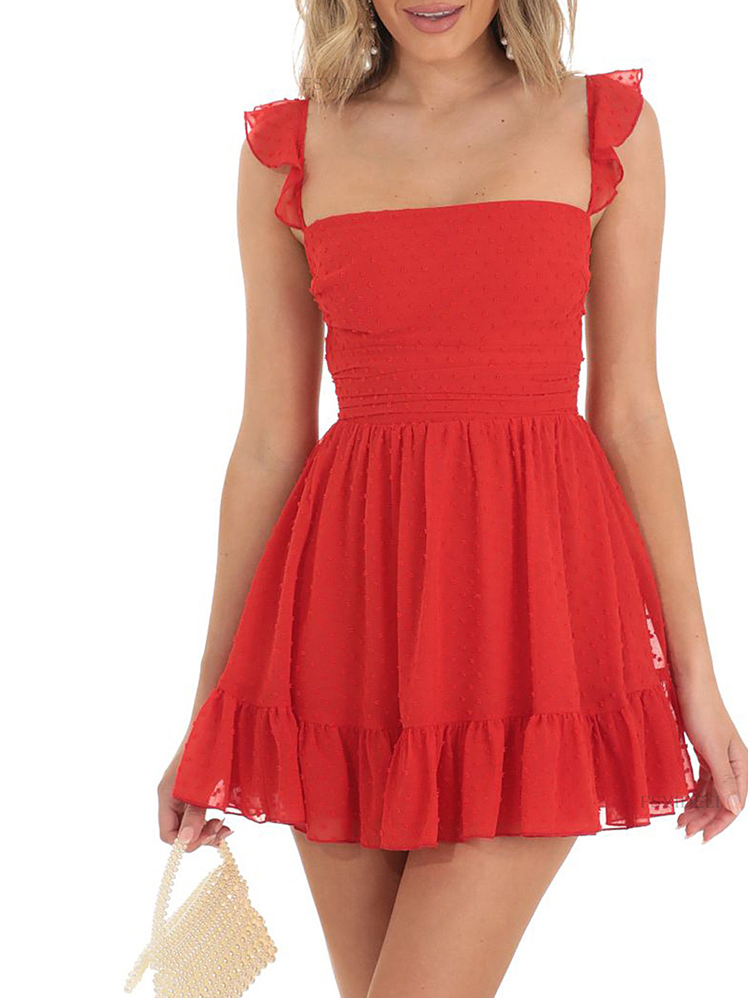 LULU & SKY Red Solid Sleeveless Mini Fit & Flare Dress