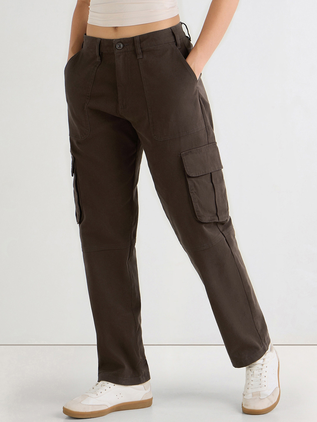 Bewakoof Women Brown Mid-Rise Cargo Trousers