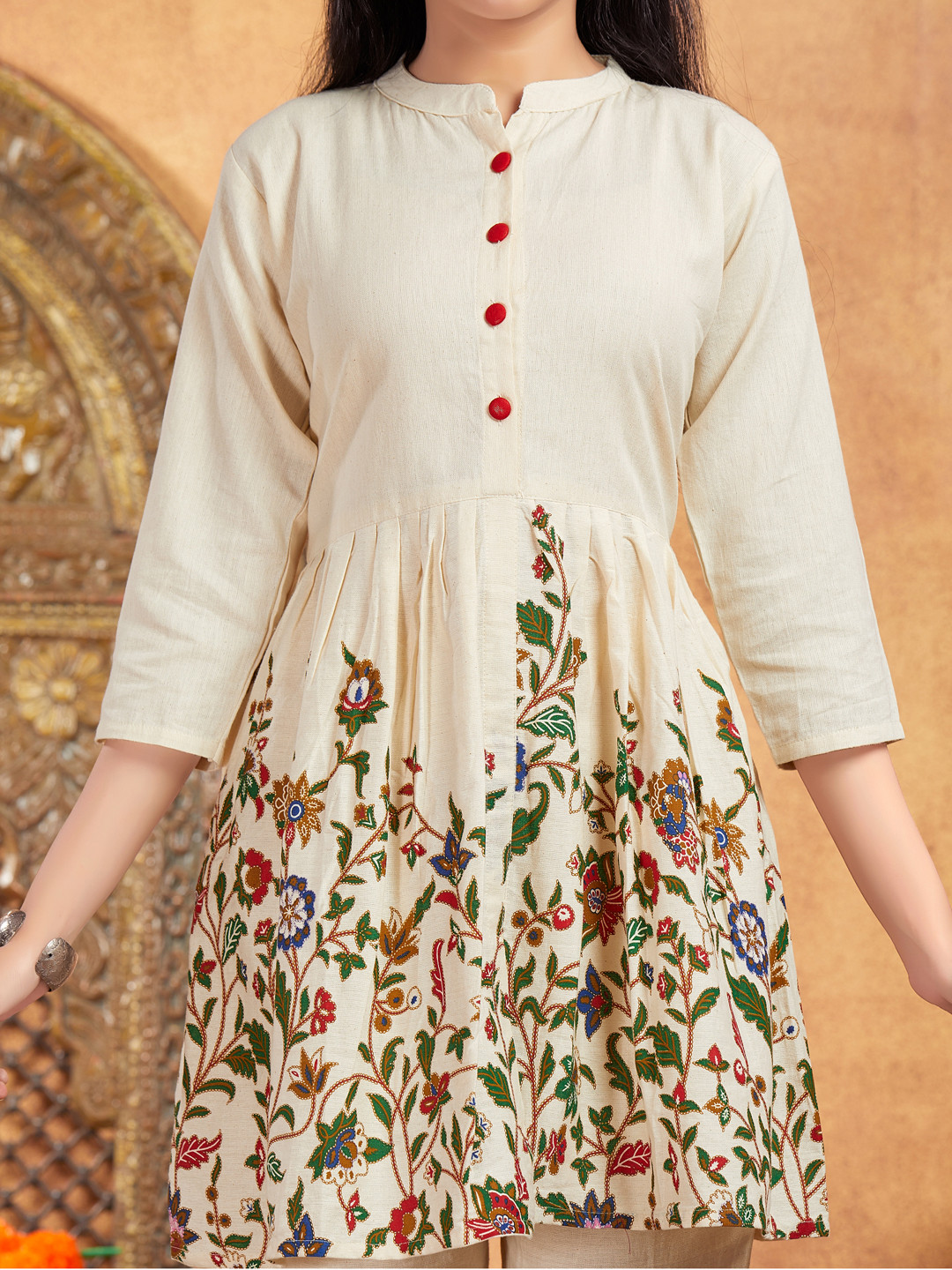 Aarika Girls Floral Printed Empire Pure Cotton Kurta with Trousers