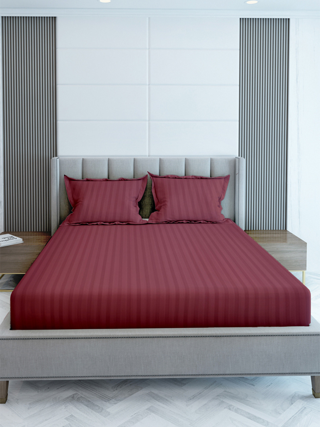 LABHAM Simple Living Brown Striped Cotton 210 TC King Fine Bedsheet with 2 Pillow Covers-108 x 108 inches