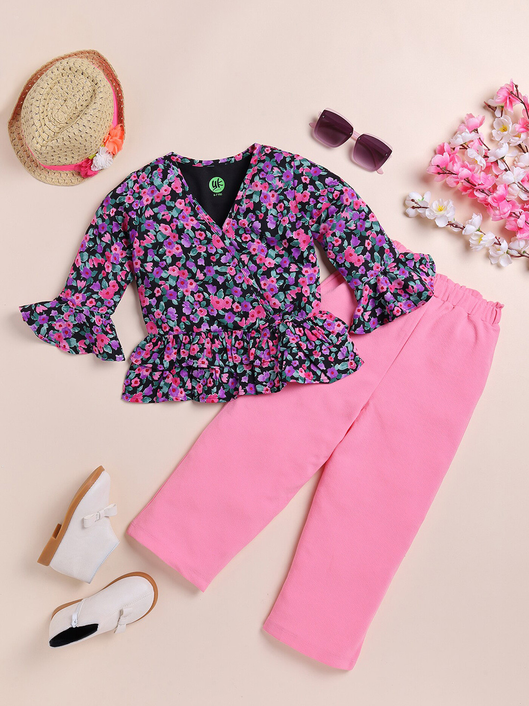 YK Girls Printed Top with Trousers