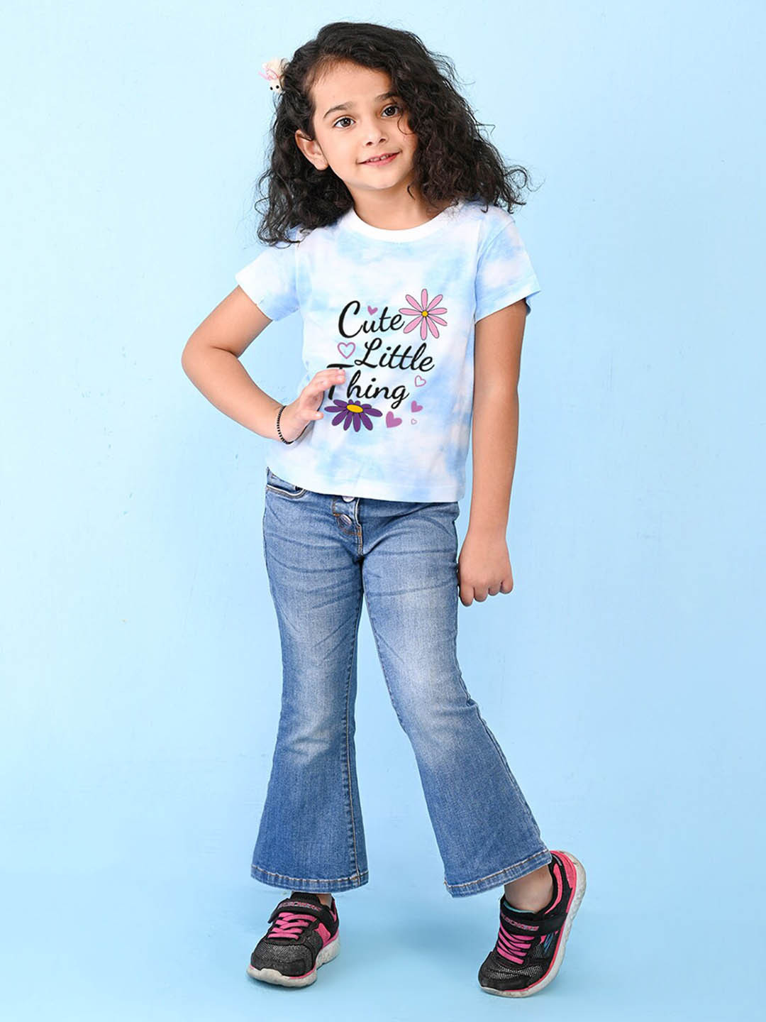 NUSYL Girls Text & Graphic Printed High Neck Short sleeve Tie & Dye T-Shirt