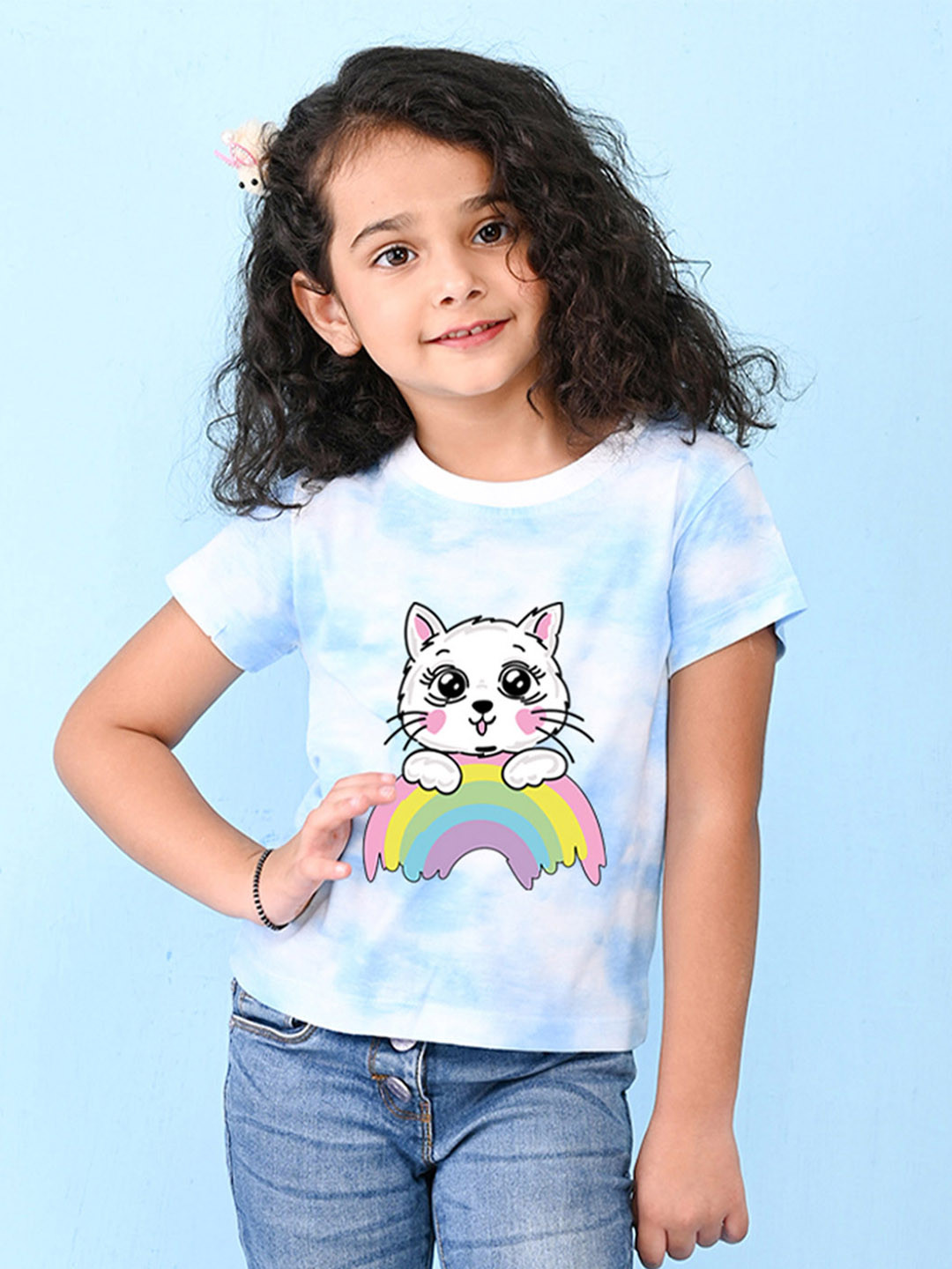 NUSYL Girls Graphic Printed Round Neck Short Sleeves T-shirt