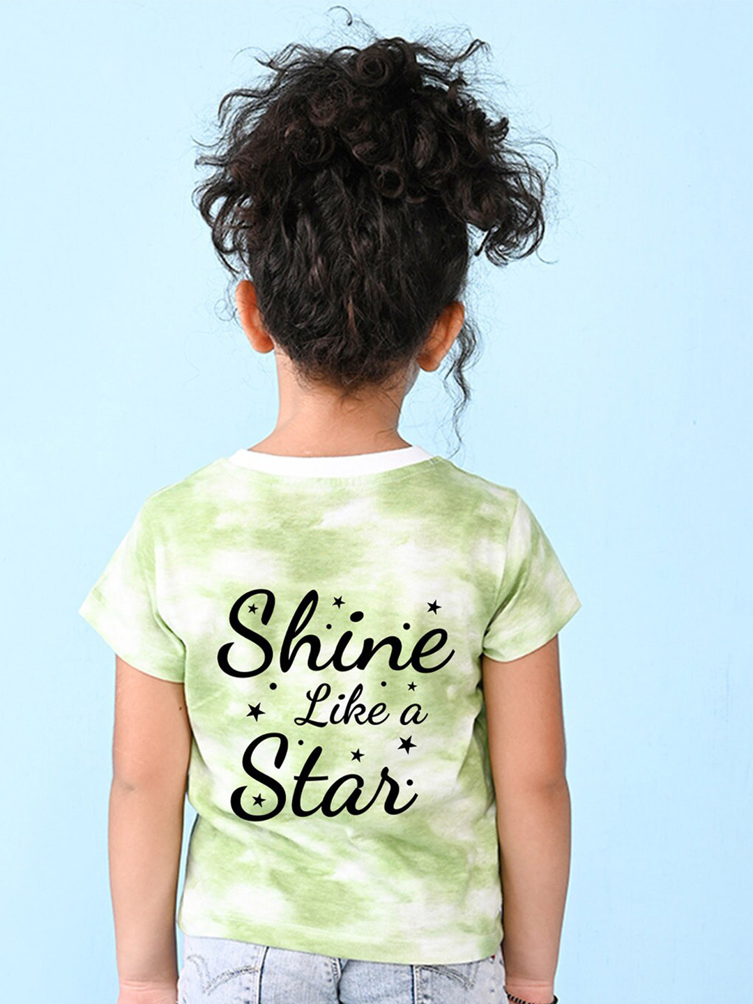 NUSYL Girls Round Star & Text Printed Cotton Neck T-shirt