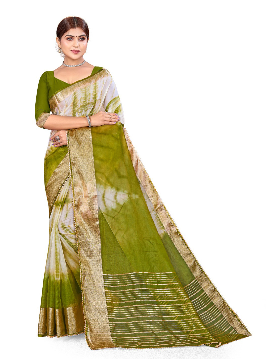 Pemal Designer Ombre Shibori Printed Saree With Running Blouse Piece