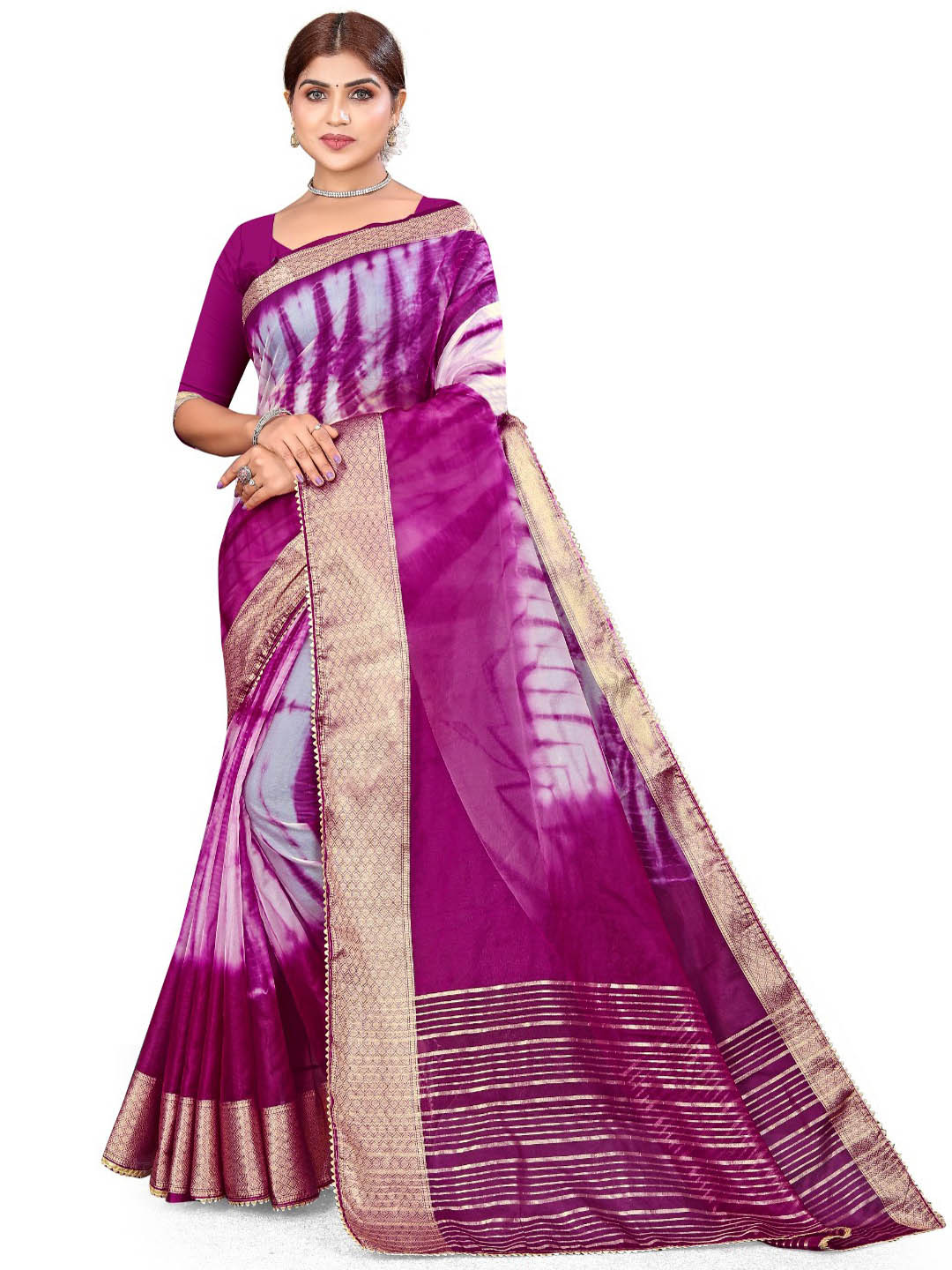 Pemal Designer Tie and Dye Printed Organza Saree
