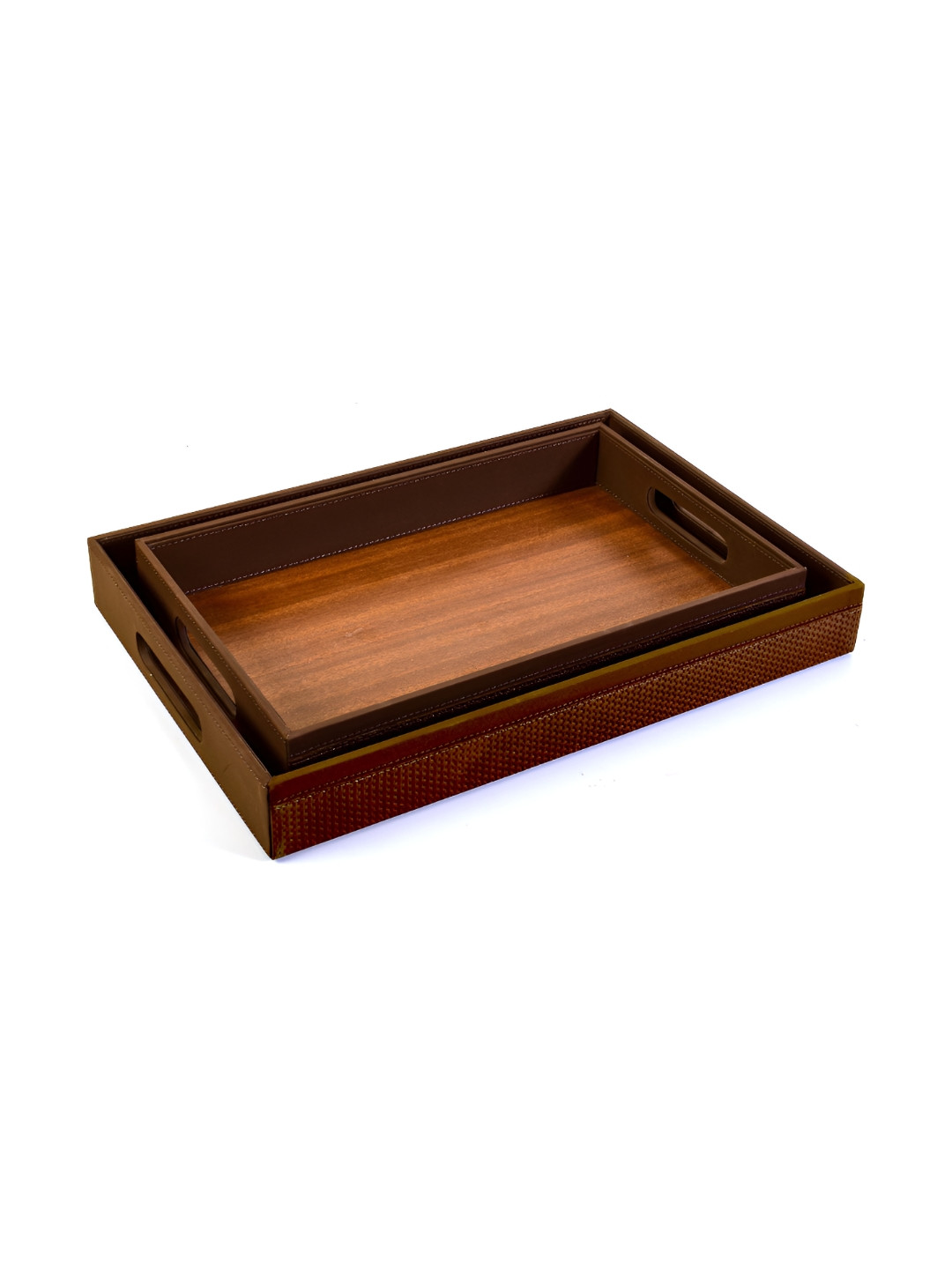ICHKAN 2 Pcs Brown Leather Rectangle Serving Tray