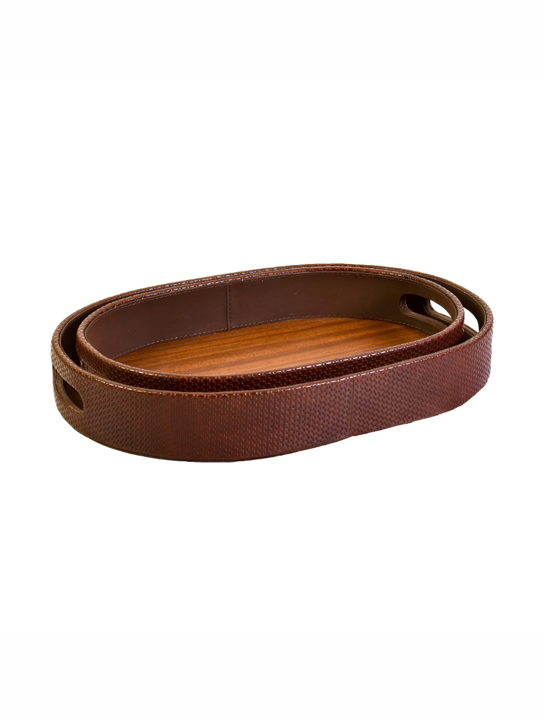 ICHKAN 2 Pieces Brown Wooden Tray Set