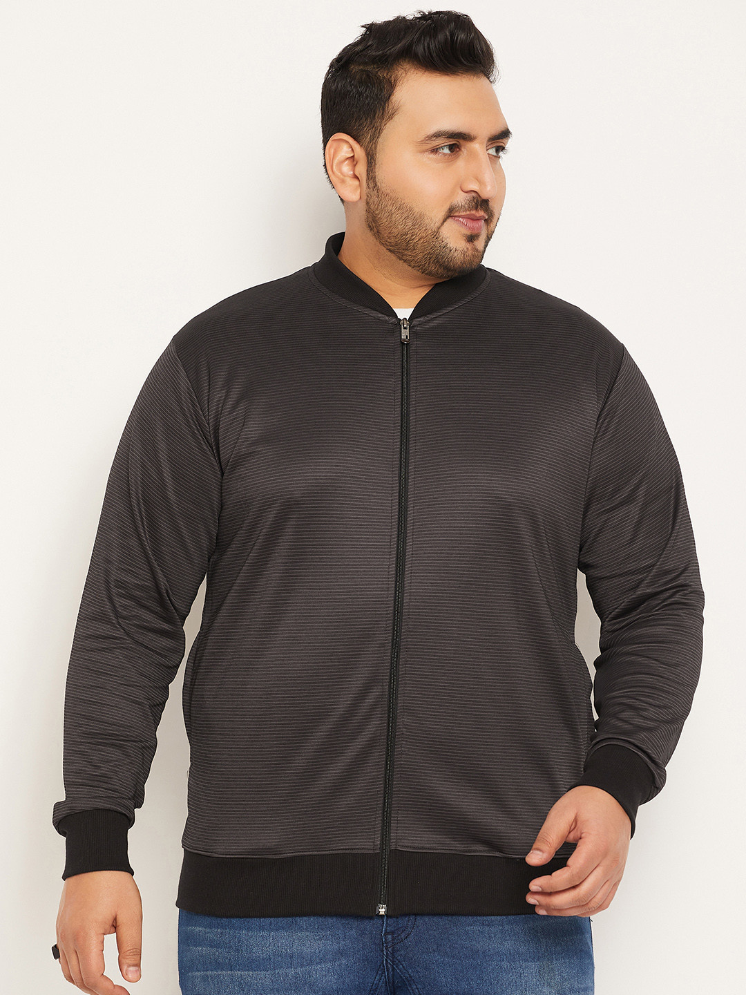 bigbanana Plus Size Black Striped Lightweight Rapid-Dry Bomber Jacket
