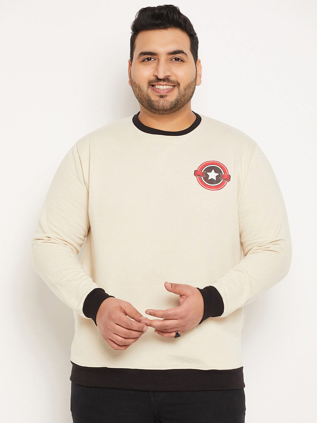bigbanana Cotton Round Neck Pullover Insert Pocket Straight Sweatshirt