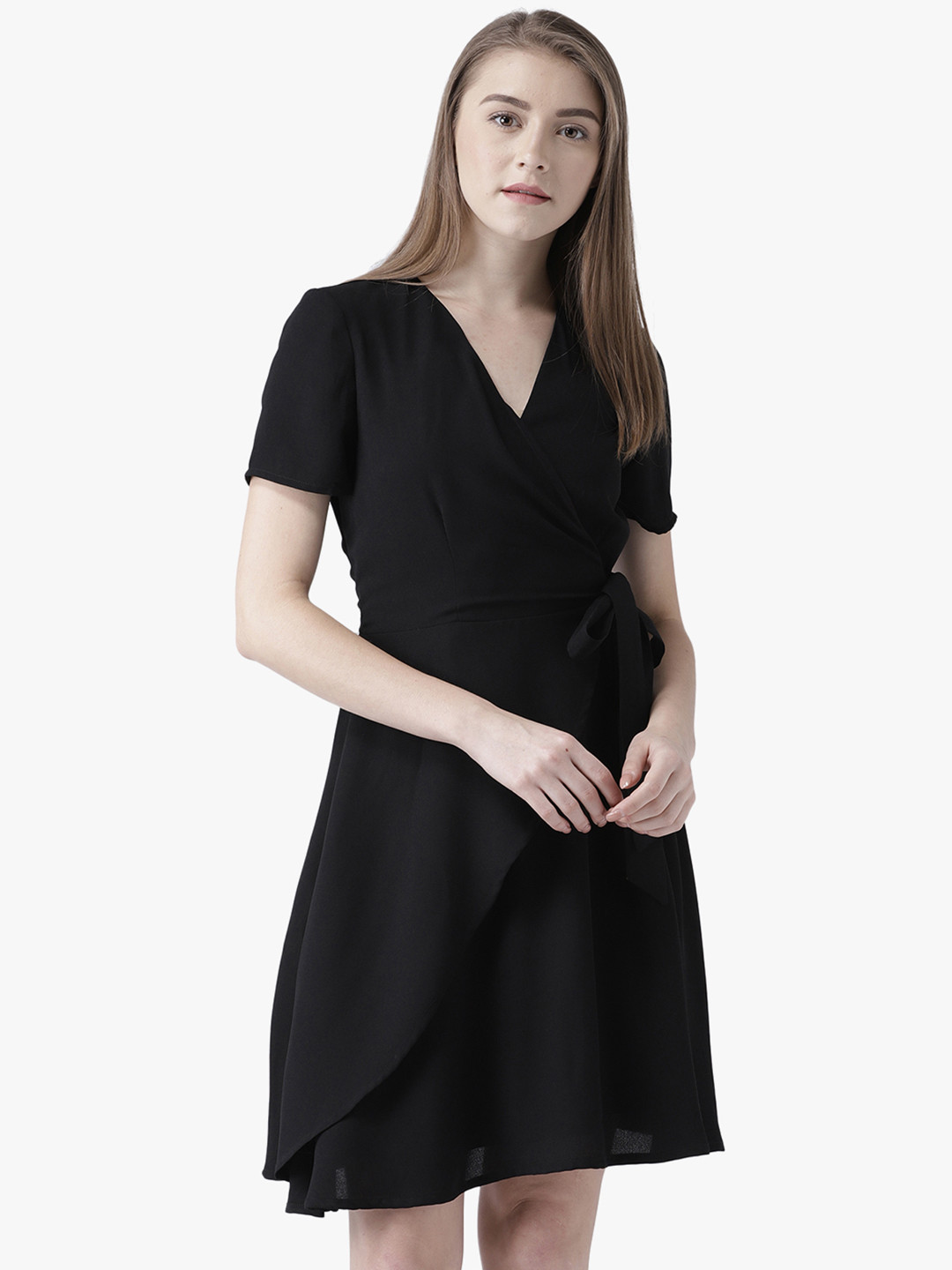 DODO & MOA Black Knee Length Wrap Dress