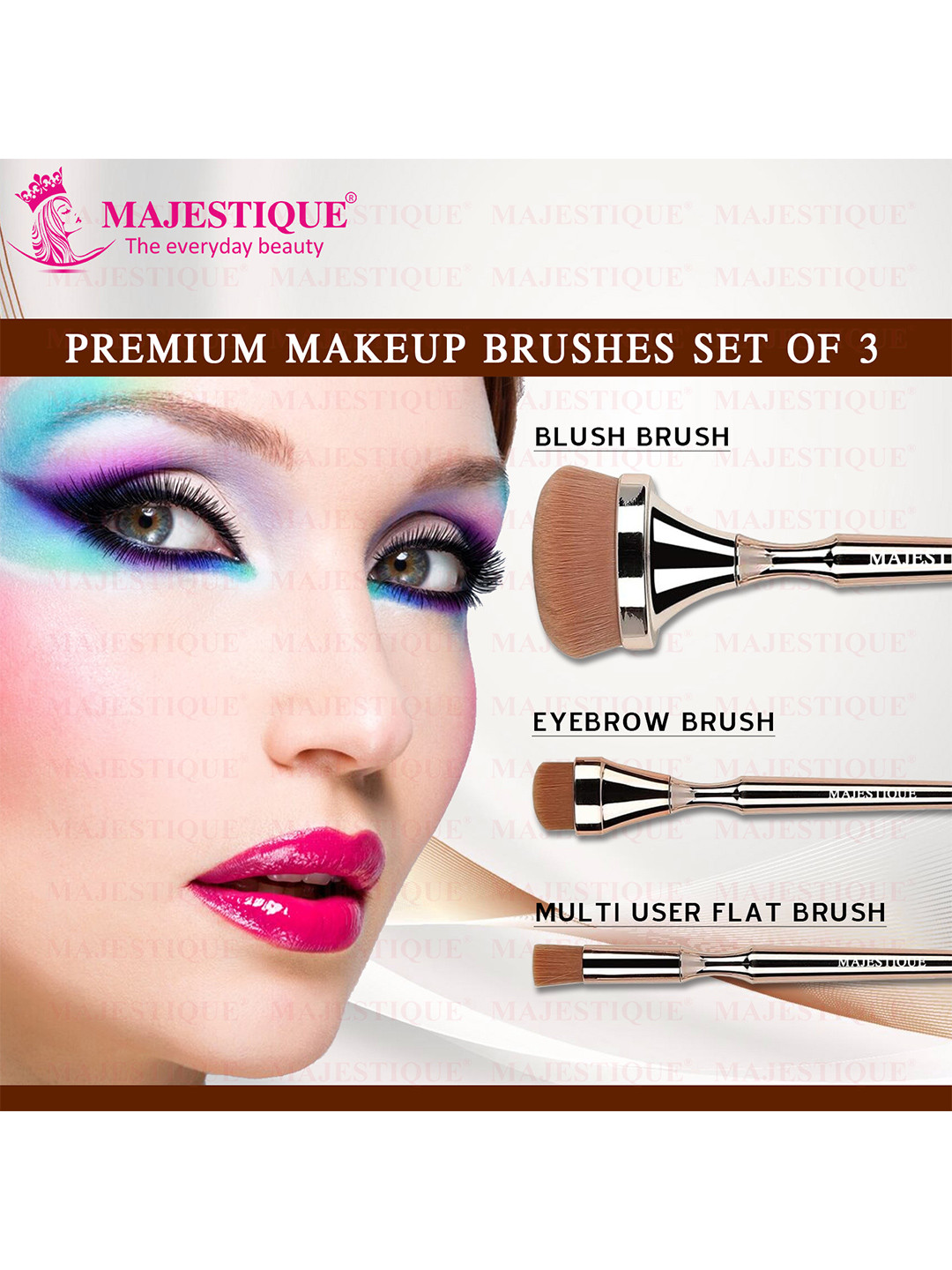 MAJESTIQUE 3-Pcs Professional Makeup Brushes - Gold-Toned