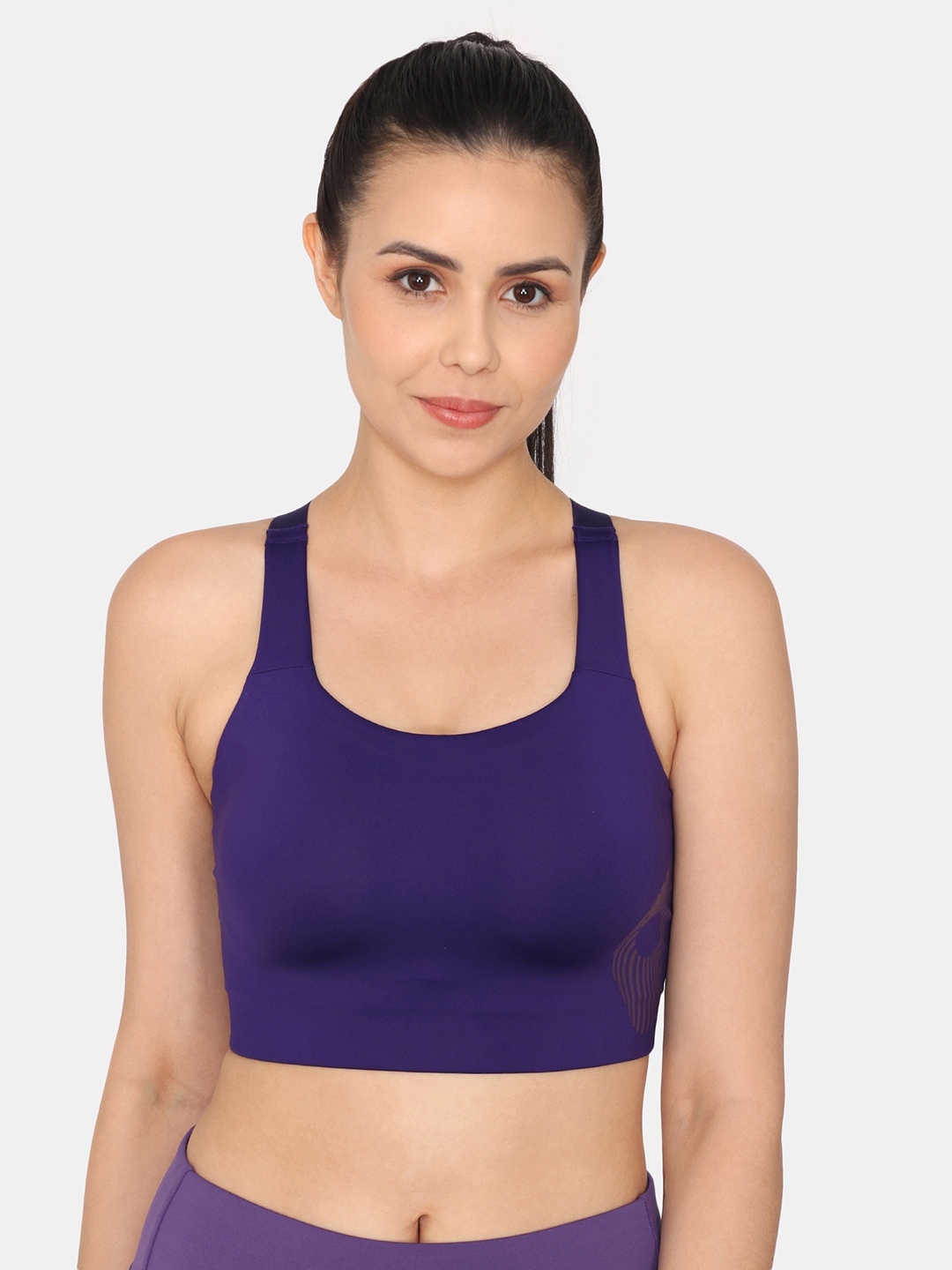 Zelocity by Zivame Purple Printed Sports Bra With Removable