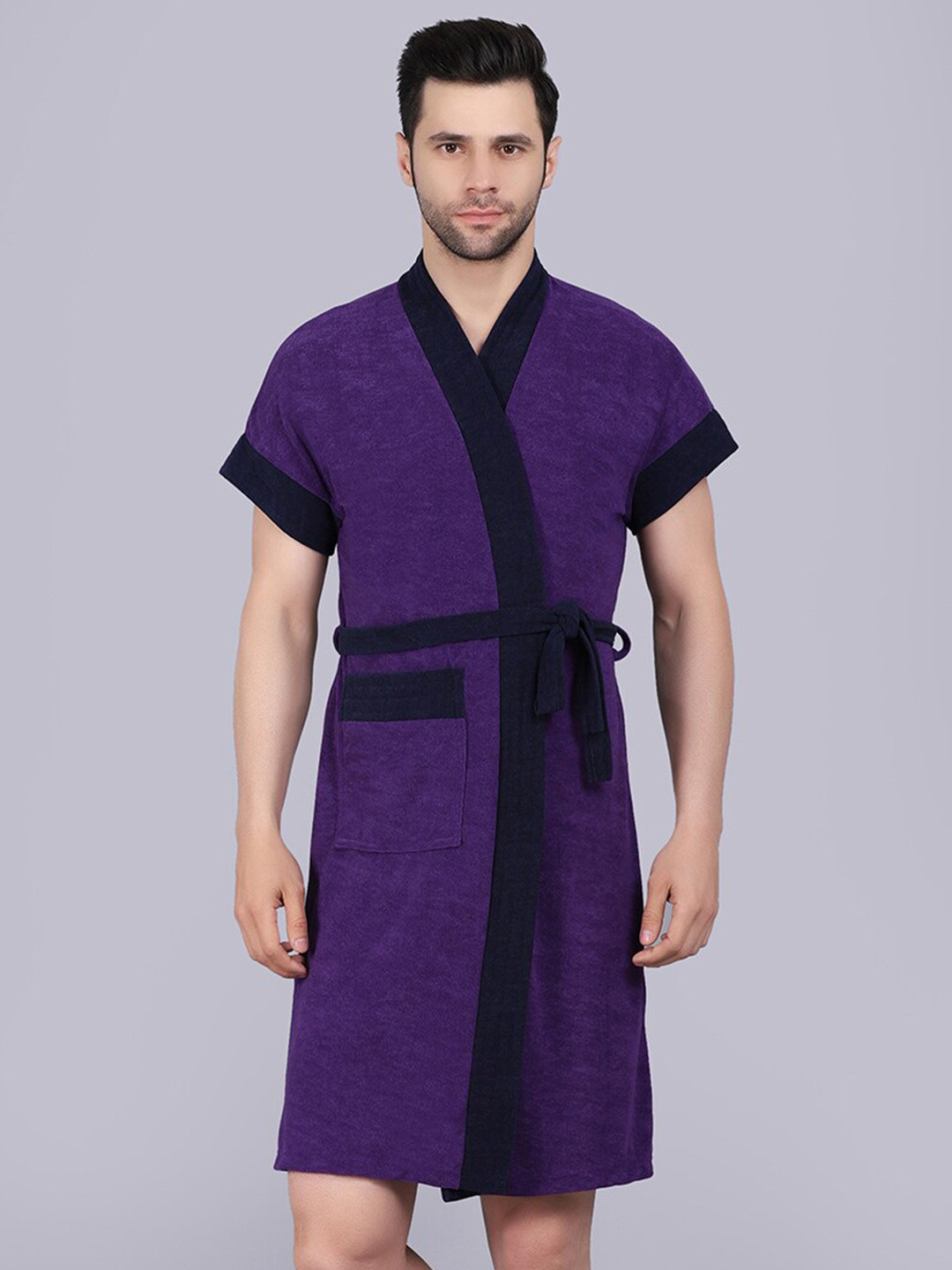 POORAK Purple Solid Terrycloth Drawstring Mini Bath Robe
