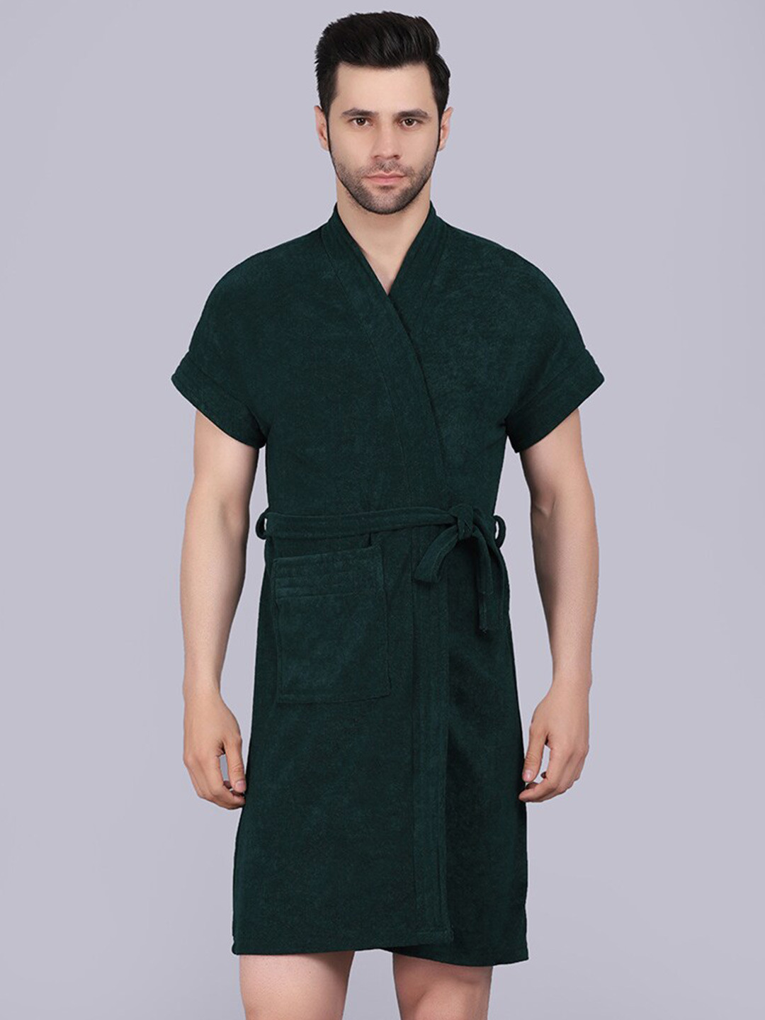 POORAK Green Solid Terrycloth Drawstring Mini Bath Robe