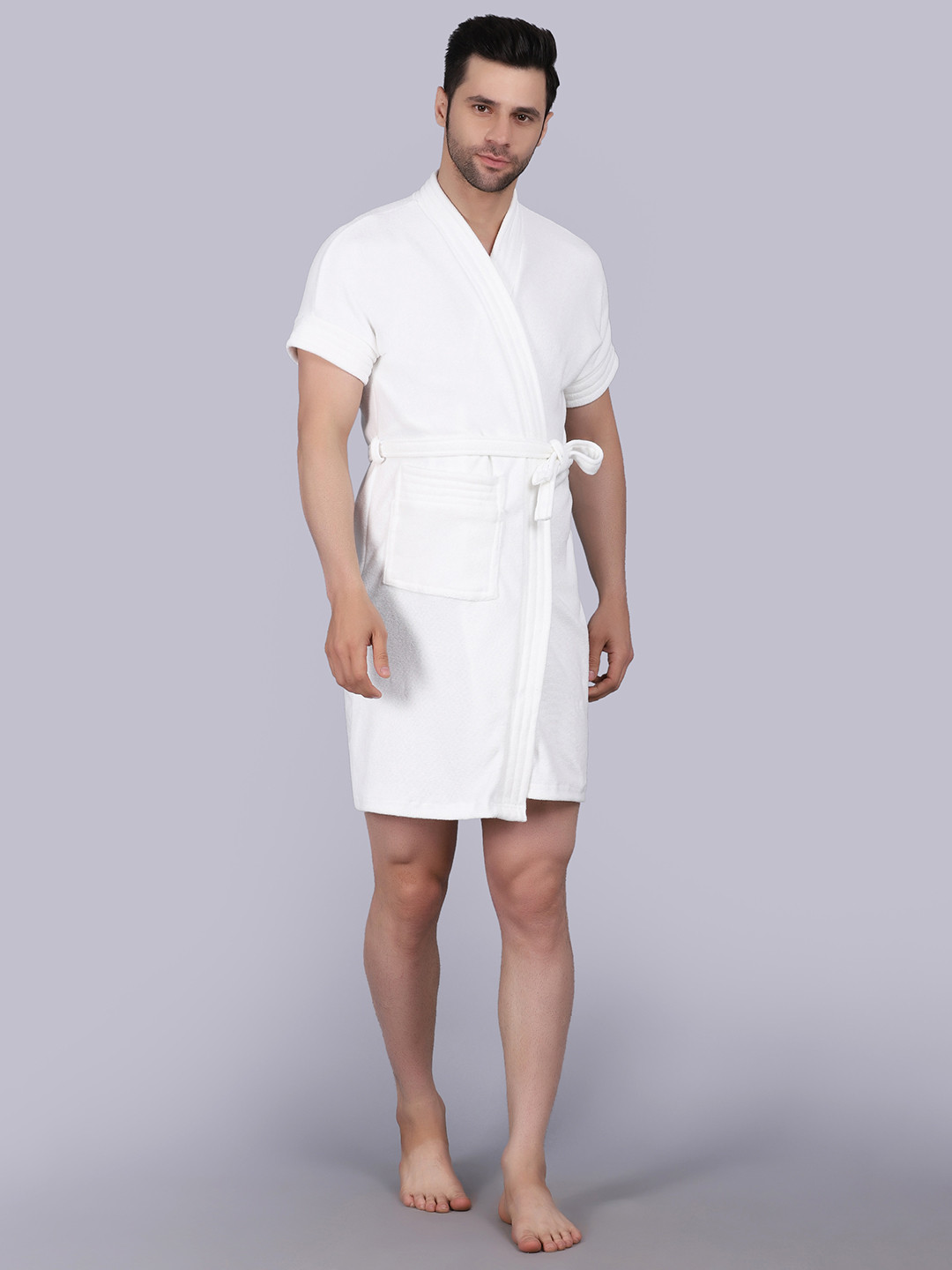 POORAK White Solid Terrycloth Drawstring Mini Bath Robe